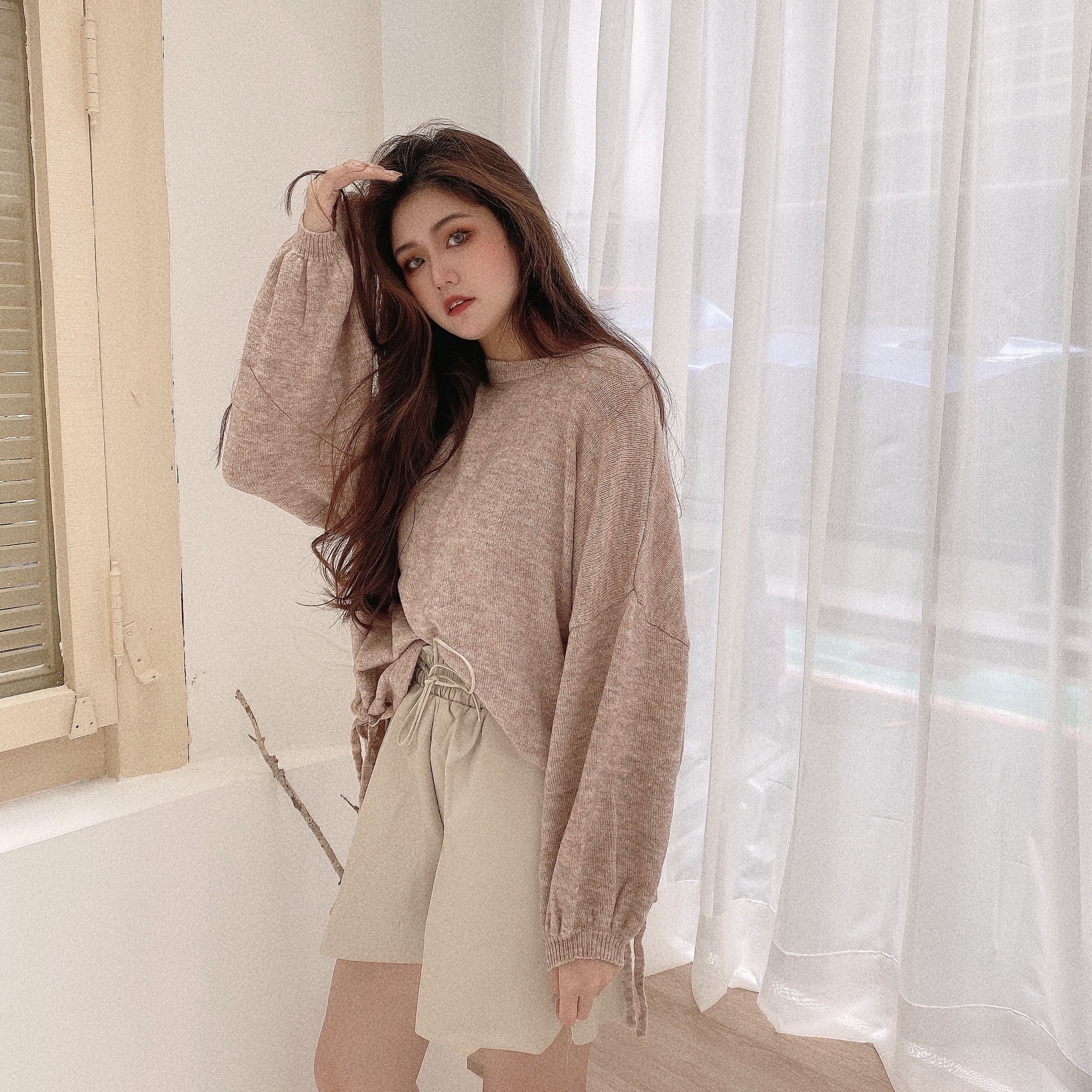 韓國軟Q混織綁繩毛衣/二色