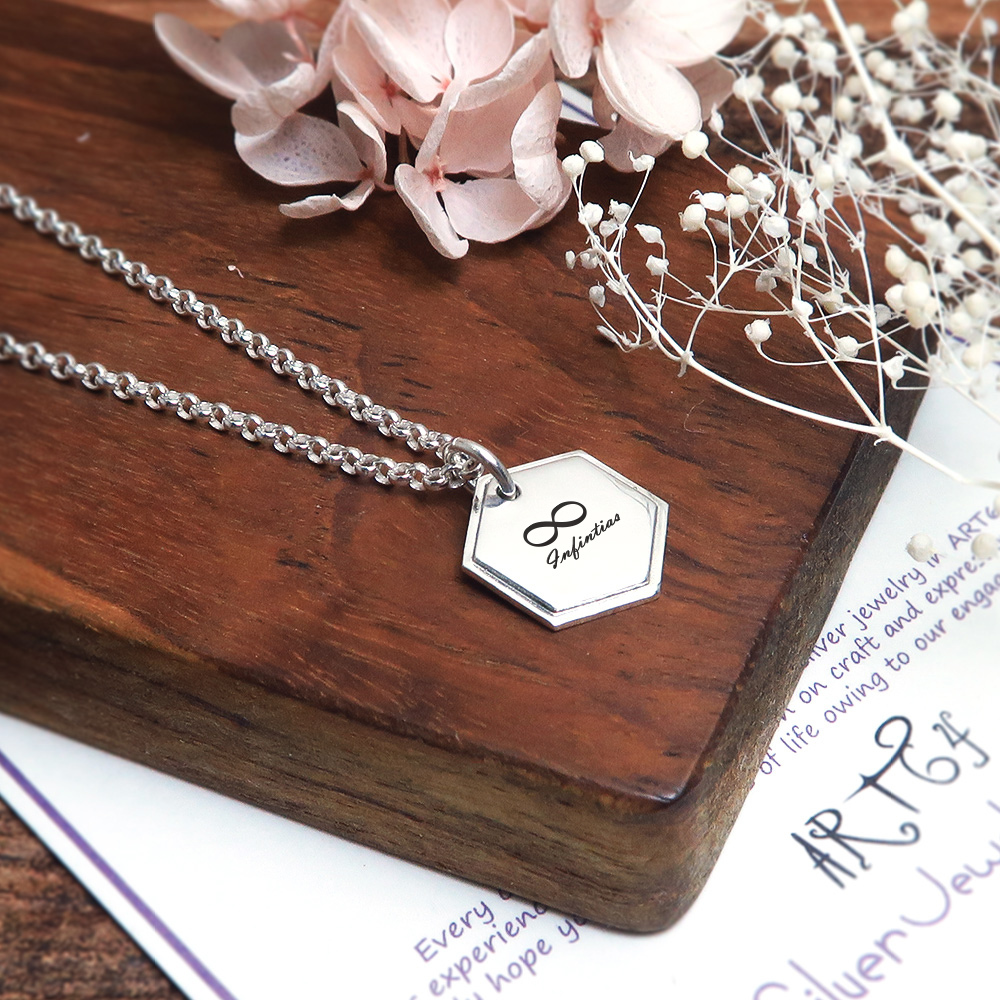 可刻字 六角造型項鍊 925純銀 女生飾品 客製化銀飾 禮物訂製