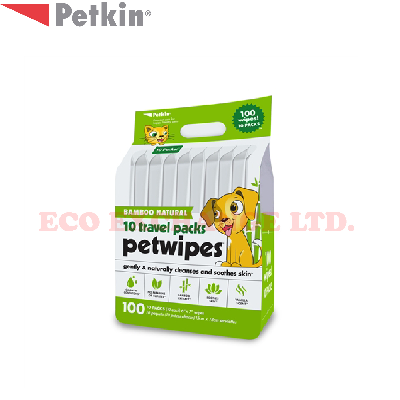 Petkin - 天然青竹蘆薈潔身紙 100片(獨立包裝x 10包)