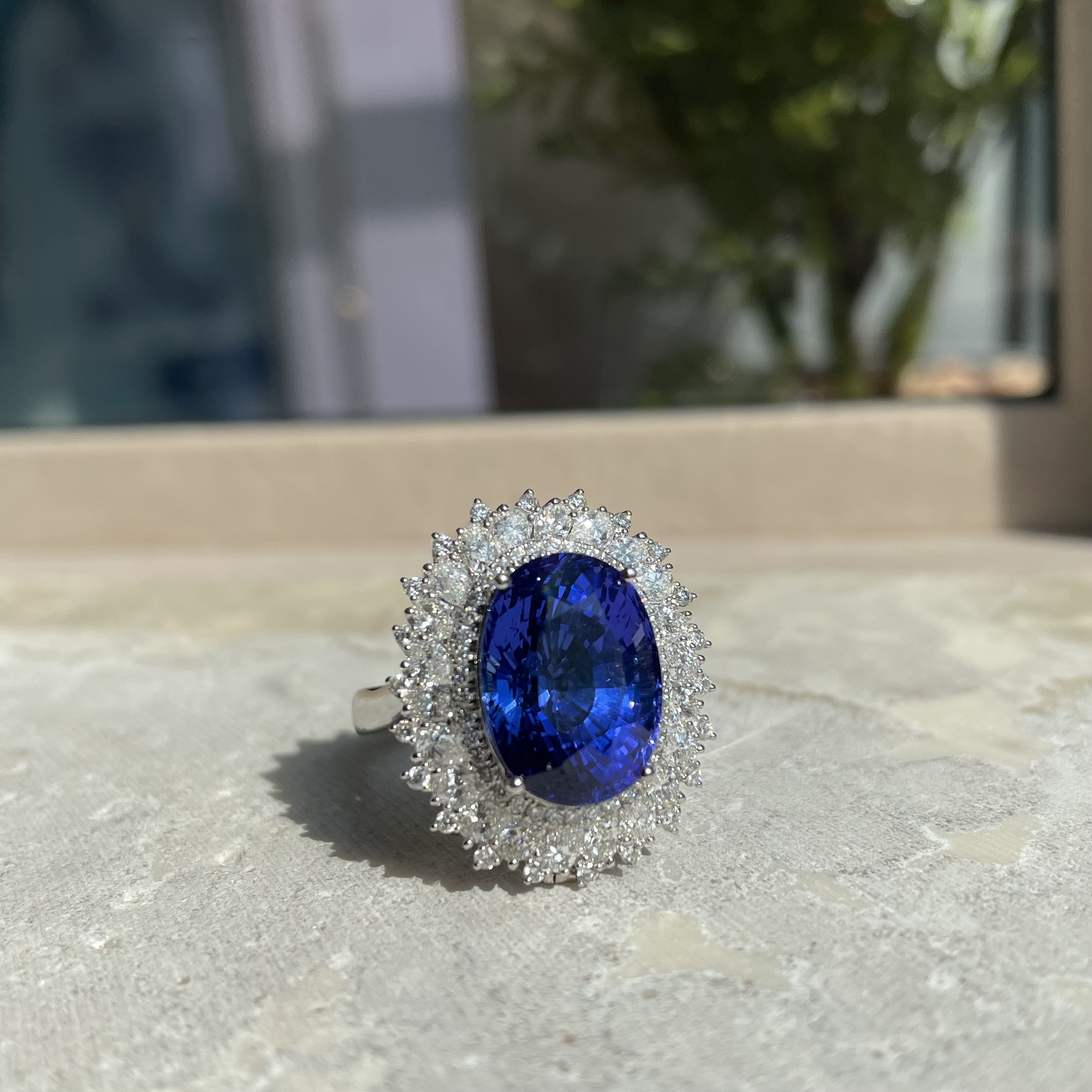 18K坦桑石鑽石戒指/吊墜兩用款  - 5A色 （帶GUILD證書）