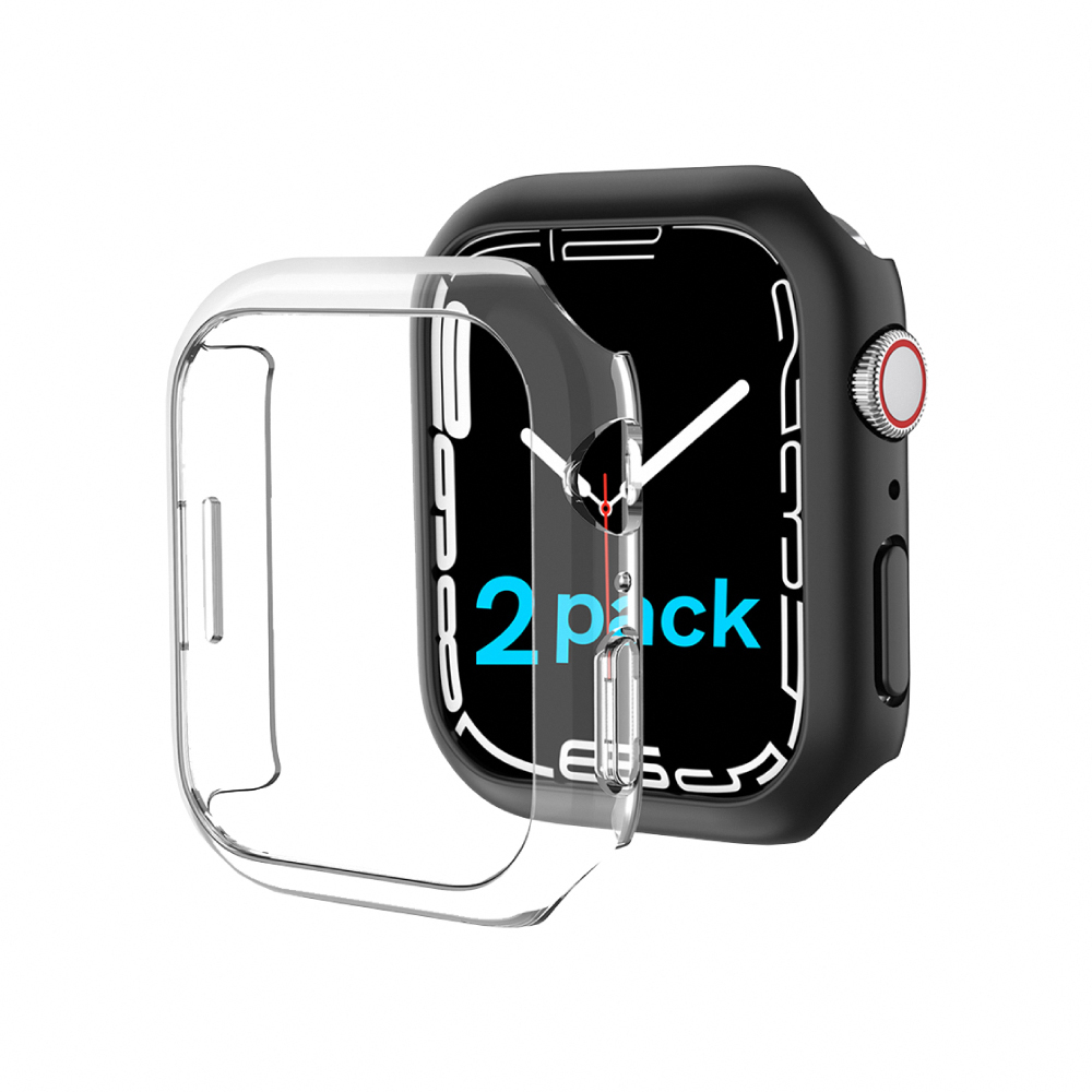 Apple Watch S7 簡約錶殼 硬殼防刮保護殼(兩組入) 透明/磨砂黑