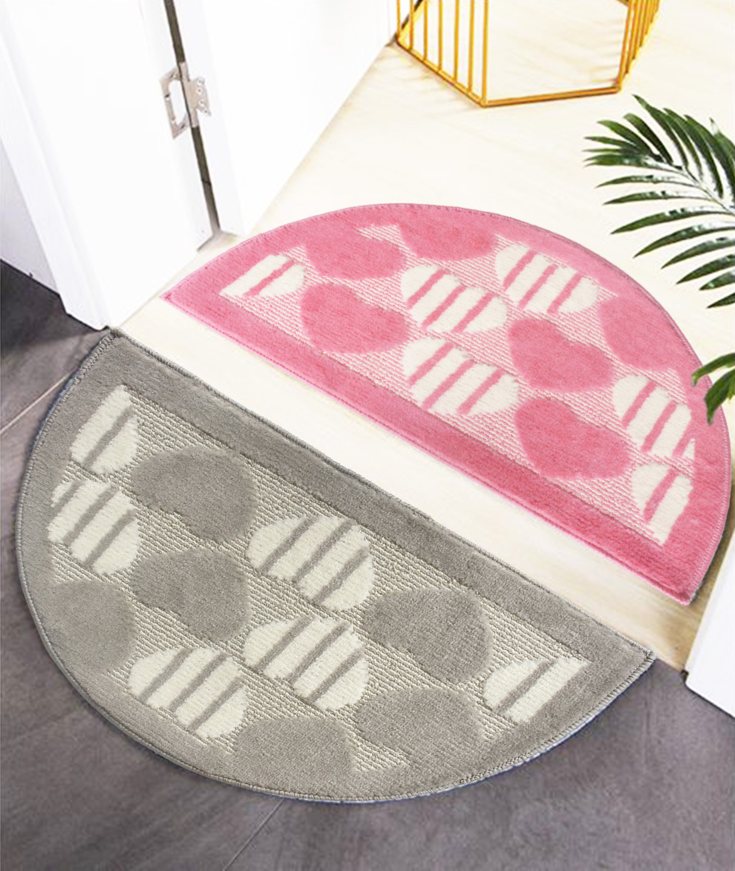 韓風愛心立體厚植絨加大半圓踏墊(45x68cm)-粉色