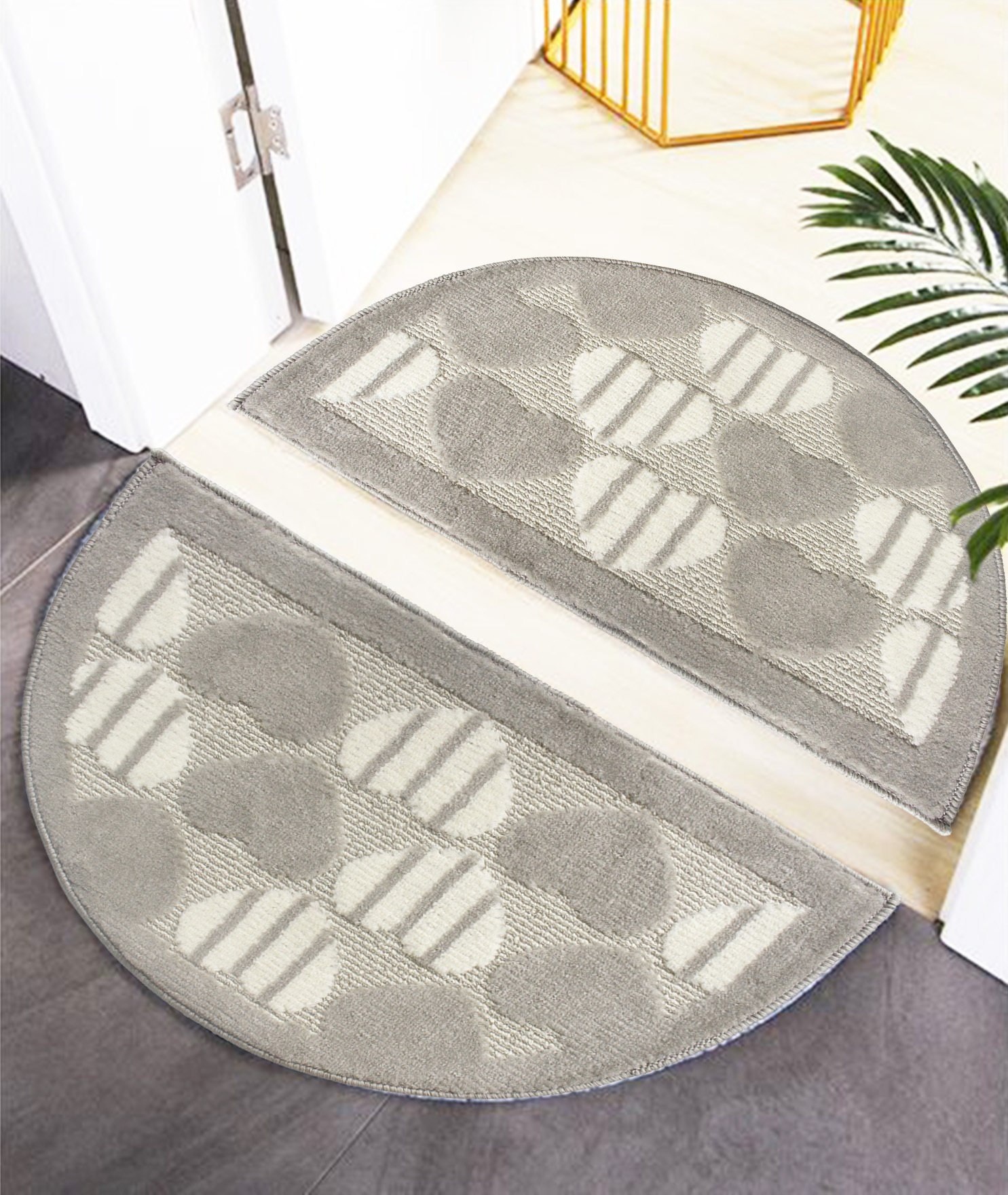 韓風愛心立體厚植絨加大半圓踏墊(45x68cm)-灰色