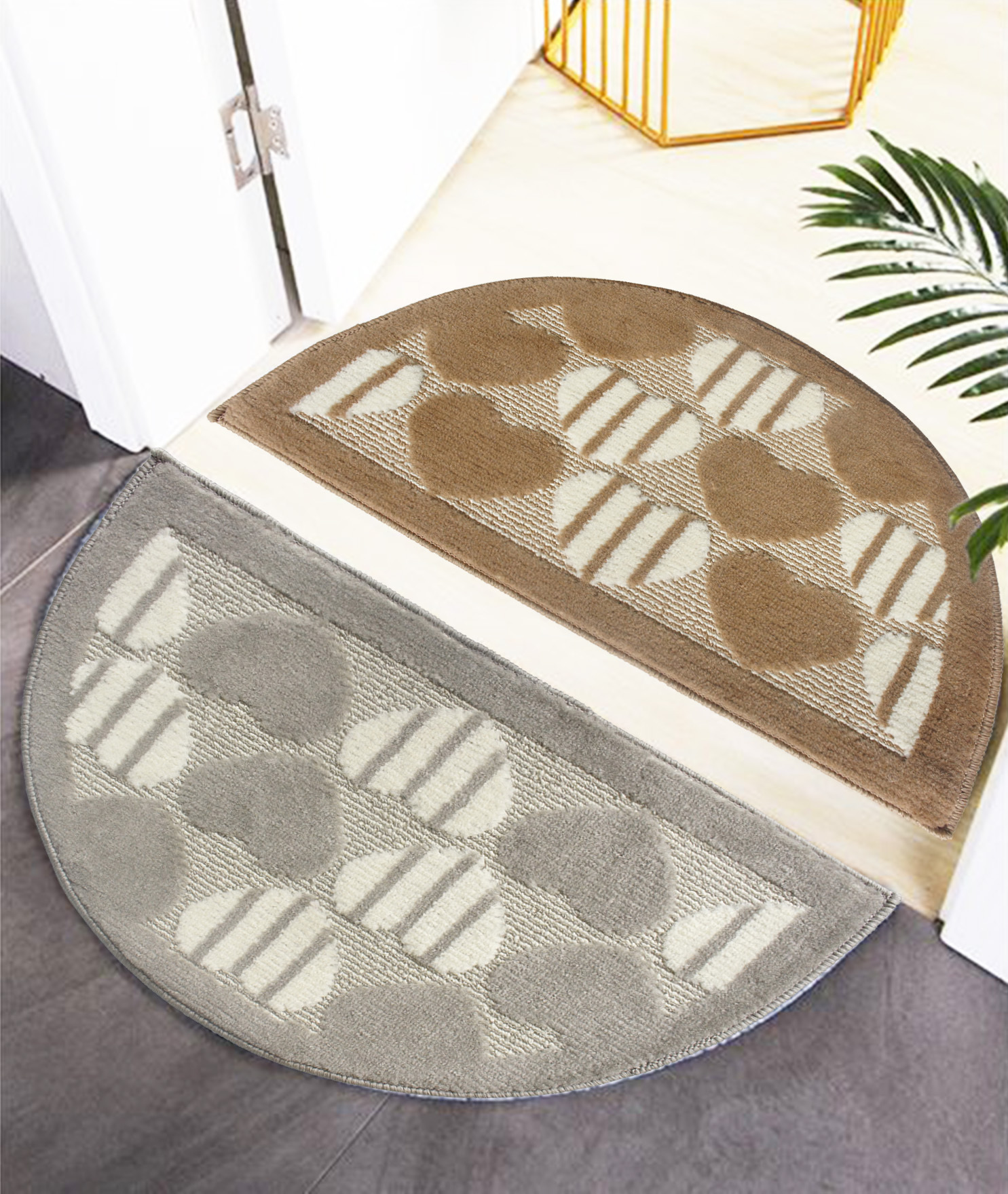 韓風愛心立體厚植絨加大半圓踏墊(45x68cm)-咖啡色