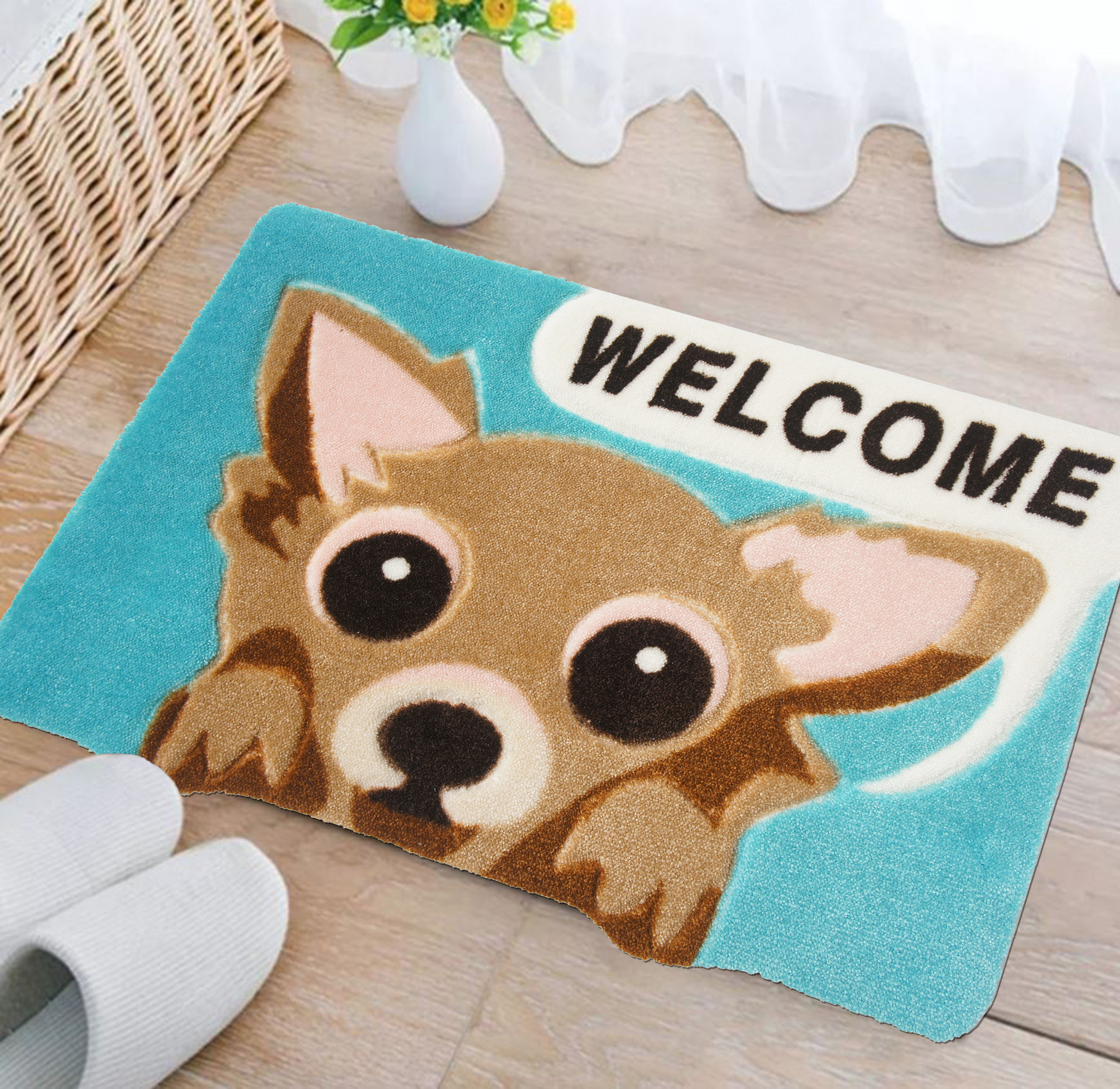 可愛狗 萌犬造型加大防滑厚踏墊(42x67cm)-水藍色