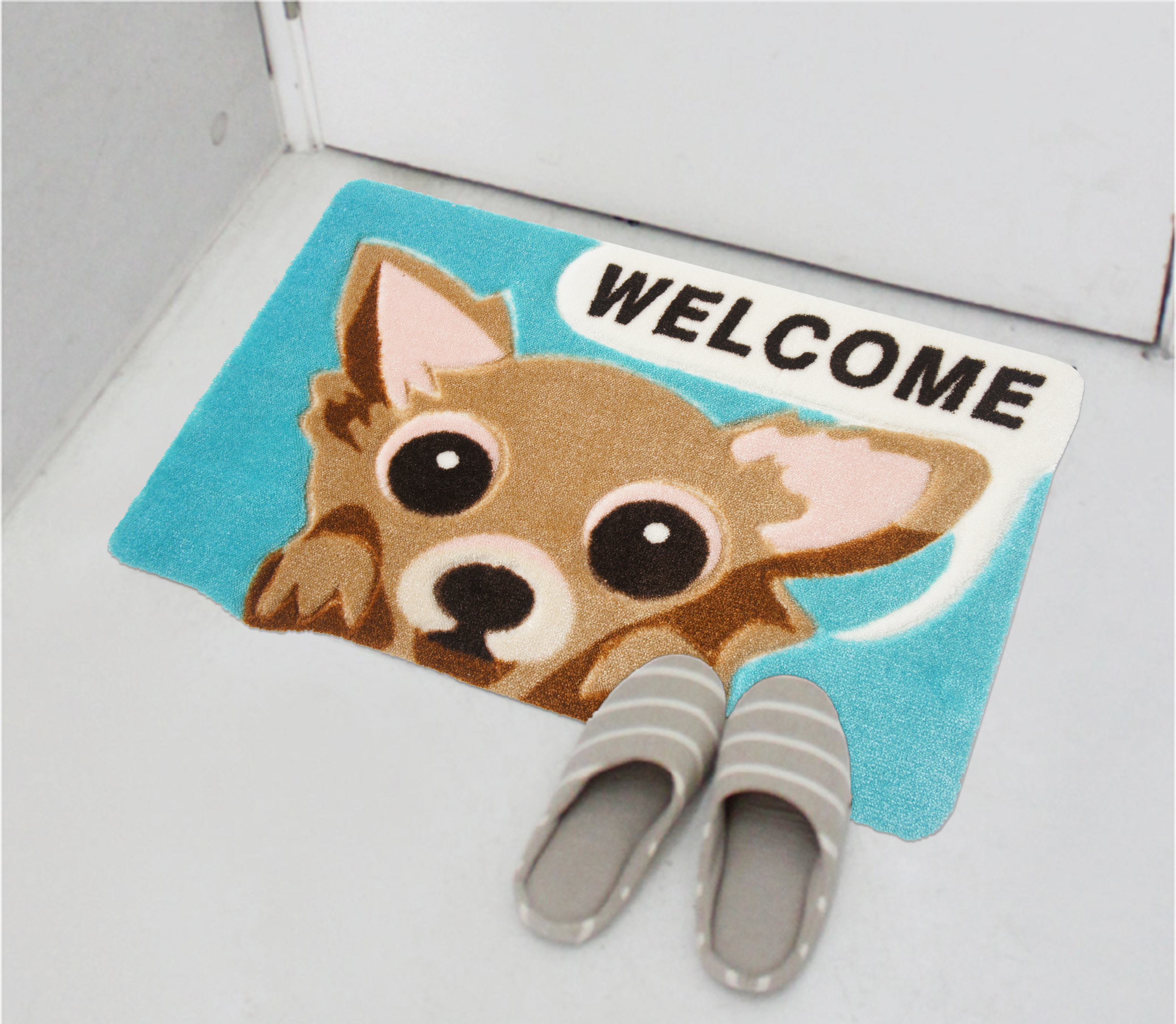 可愛狗 萌犬造型加大防滑厚踏墊(42x67cm)-水藍色