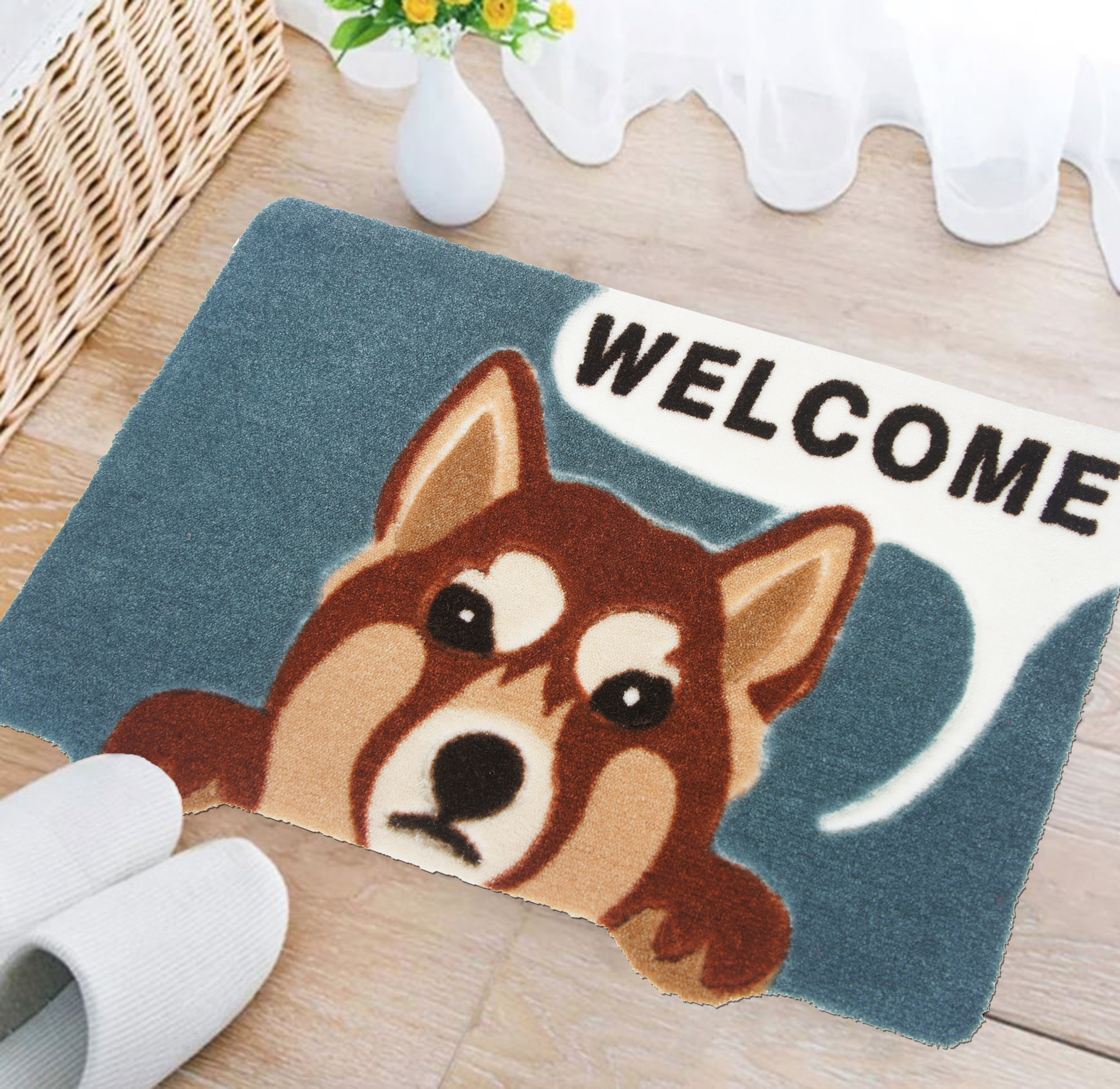 可愛狗 萌犬造型加大防滑厚踏墊(42x67cm)-灰色