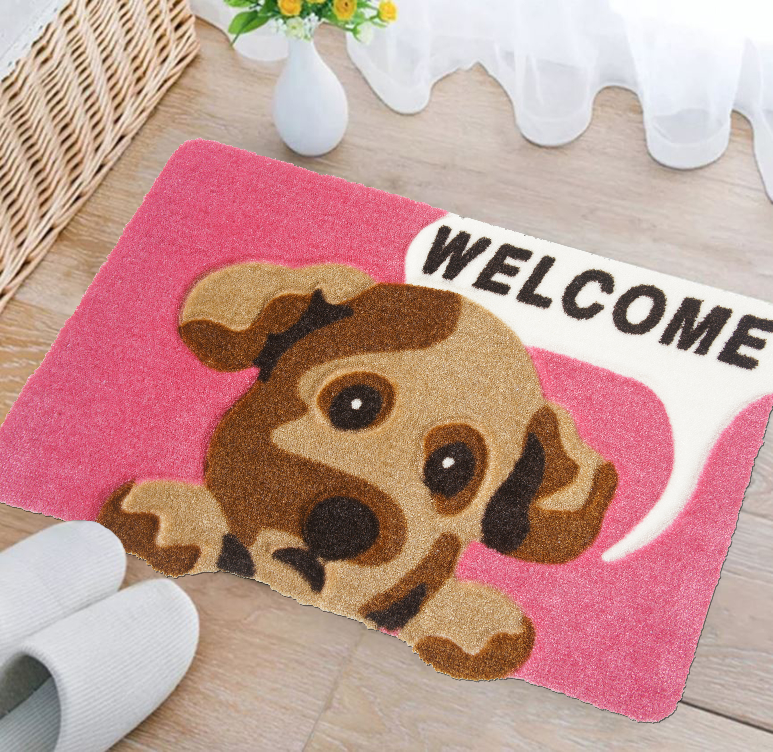 可愛狗 萌犬造型加大防滑厚踏墊(42x67cm)-粉色