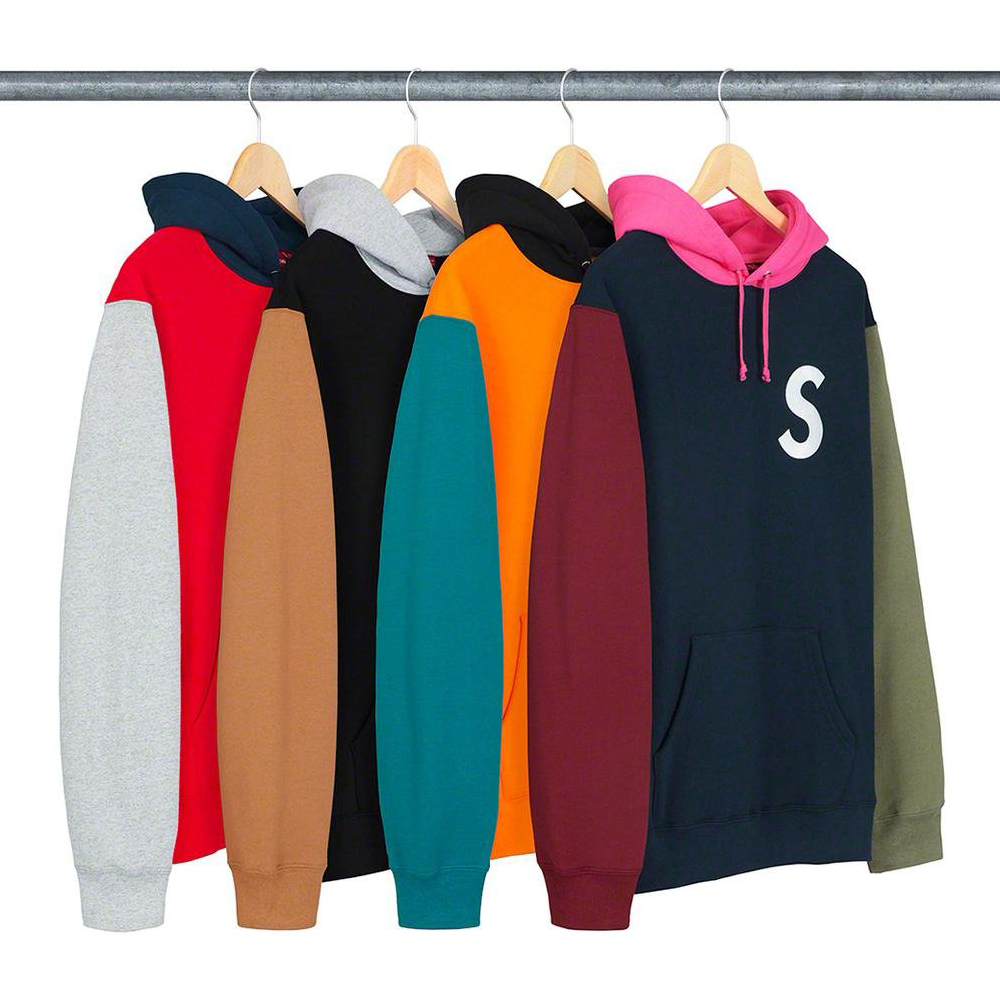 SUPREME S LOGO COLORBLOCKED HOODED SWEATSHIRT  彩色拼接帽T-SS19SW22