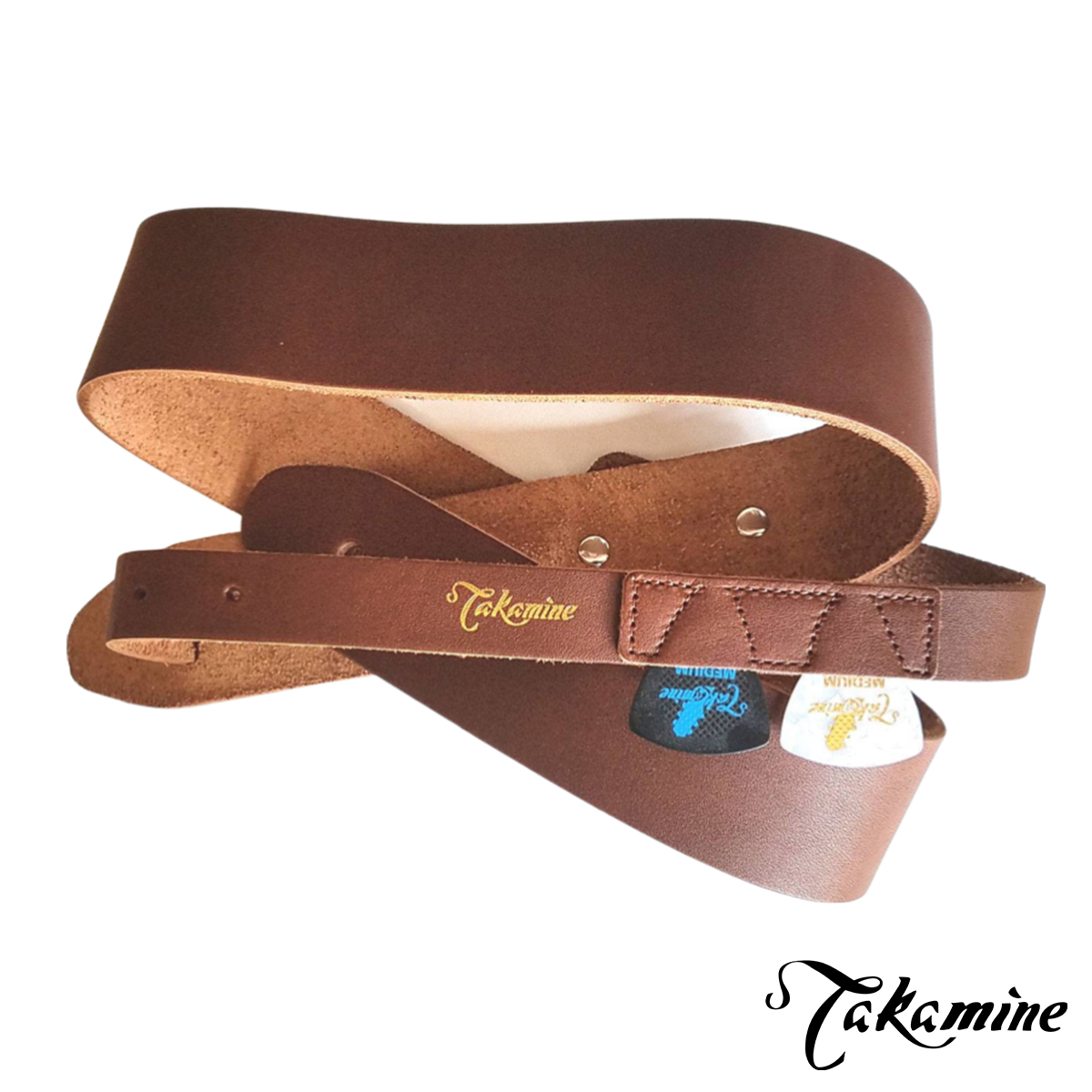 TAKAMINE TGS-5BR 電吉他/木吉他/Bass 真皮 背帶 (可放Pick)