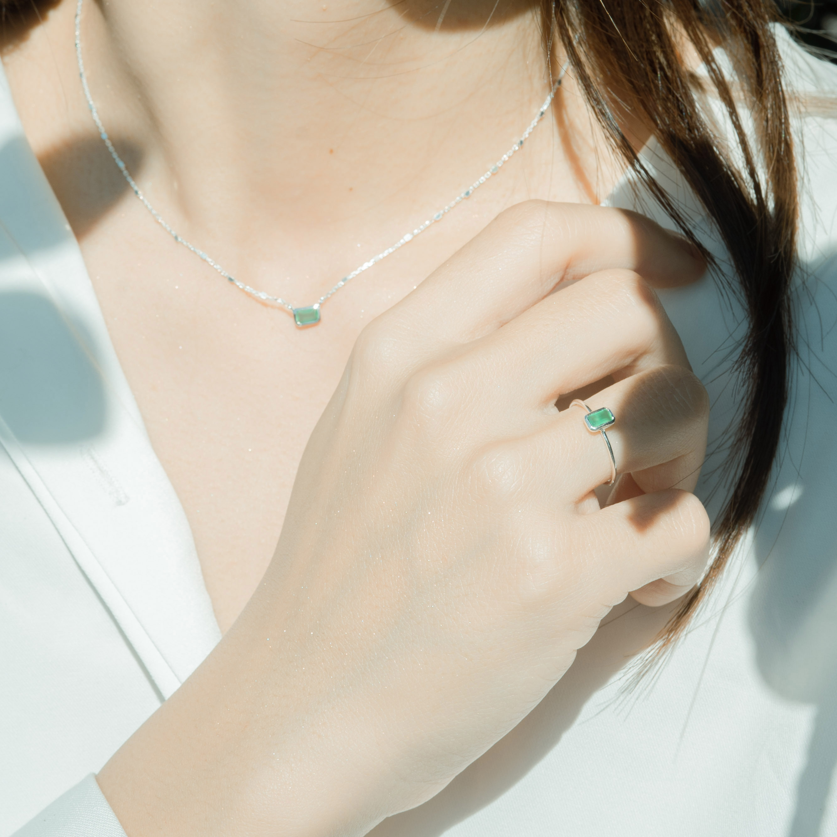 長方綠瑪瑙戒指