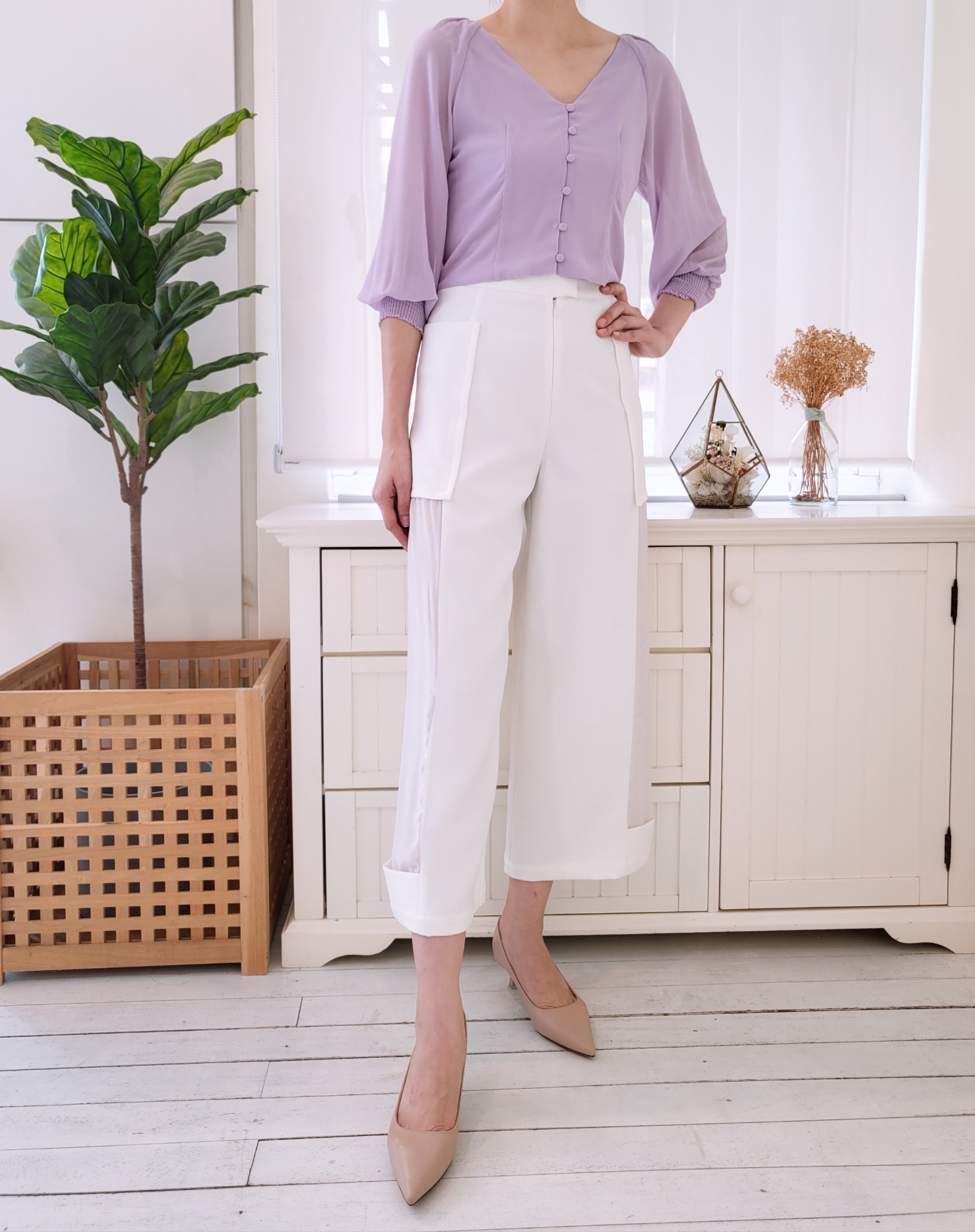 CHIFFON L/SLEEVE BUTTON BLOUSE