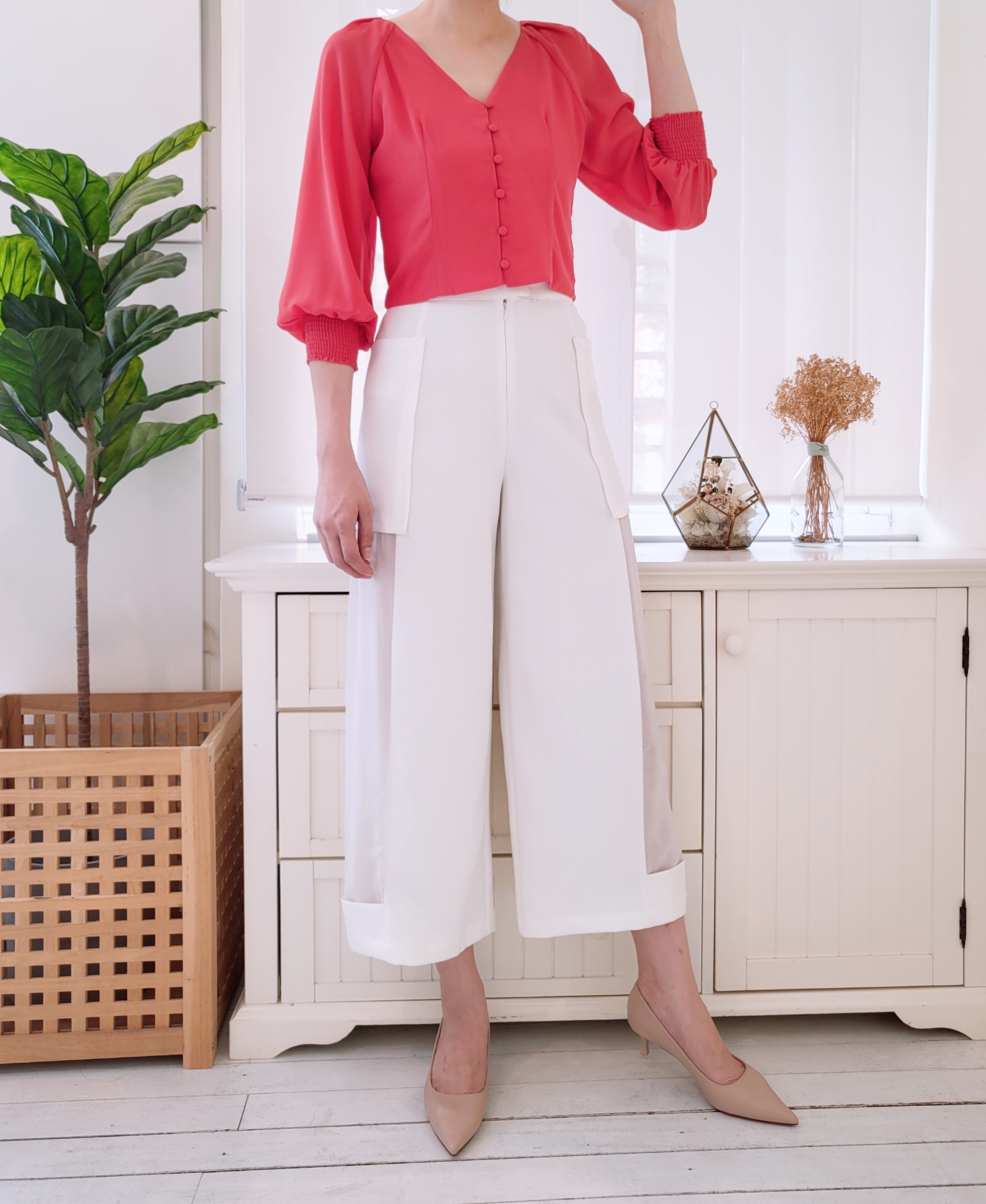 CHIFFON L/SLEEVE BUTTON BLOUSE