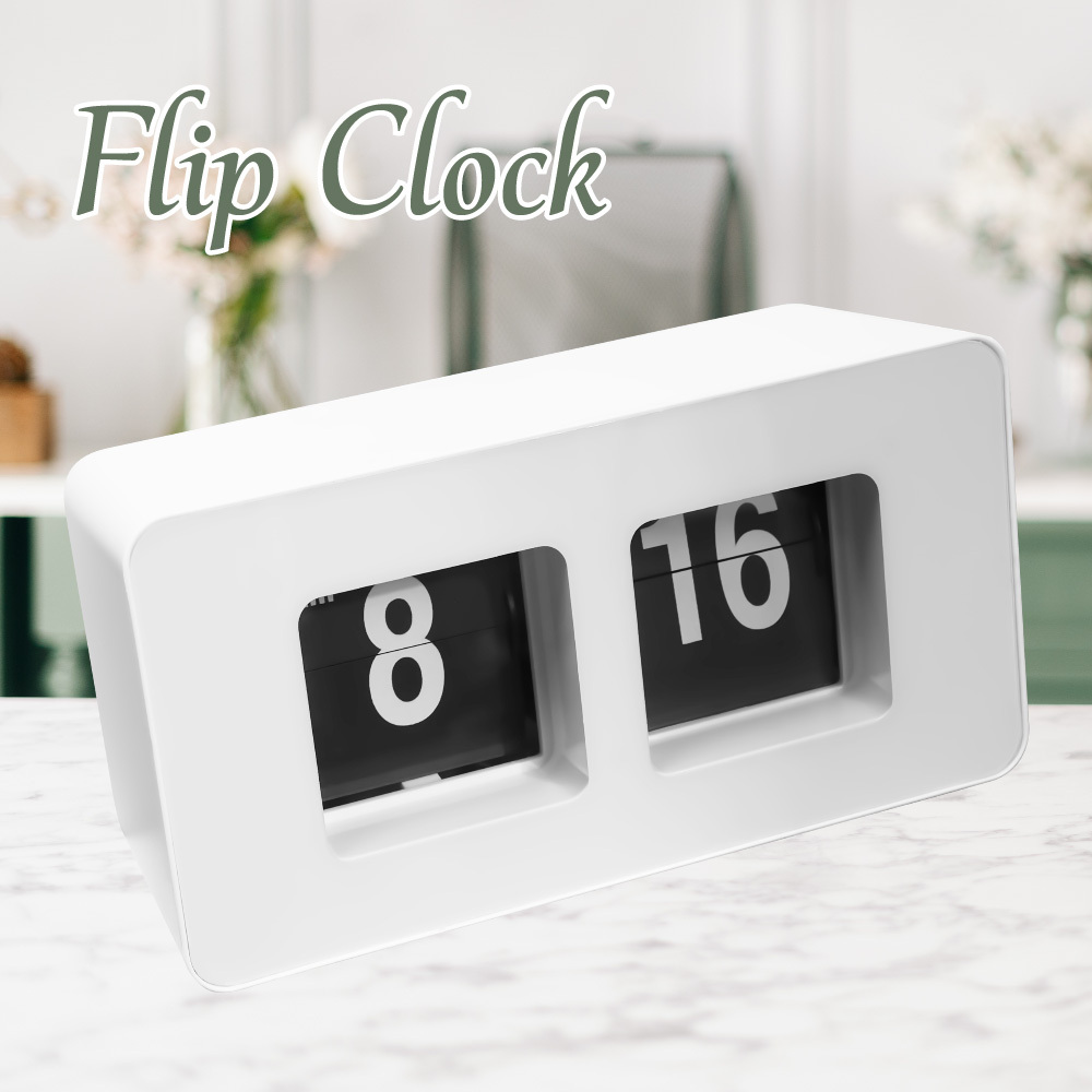 復古自動翻頁時鐘 - 白