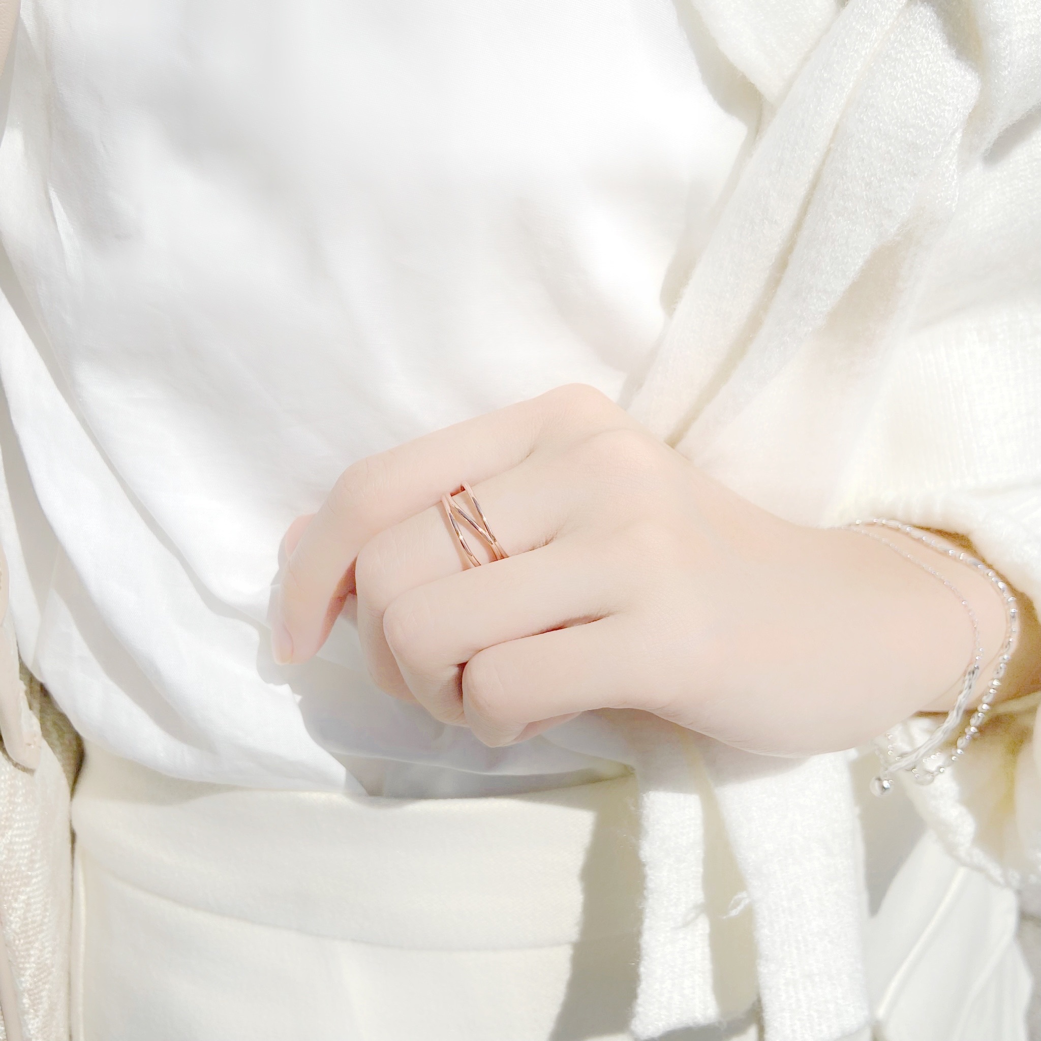 | 925純銀・ 白金・ 玫瑰金 | 不願世故三層戒指 （銀/玫瑰金）  | RI0345 |