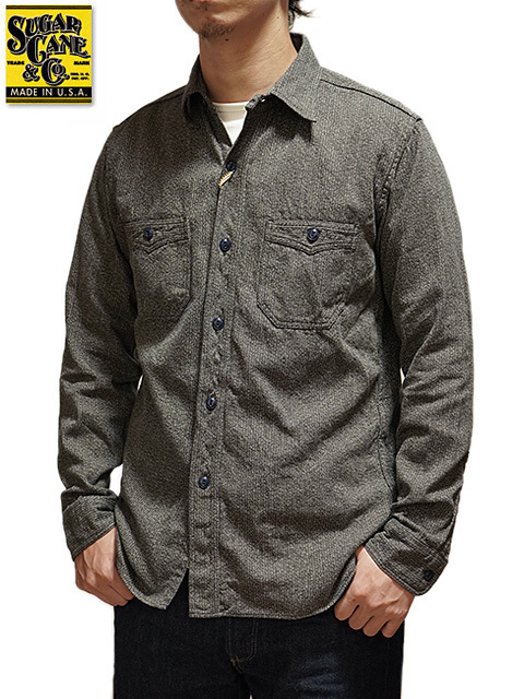 SUGAR CANE 6.5oz.  BEACH CLOTH WORK SHIRT  / Black