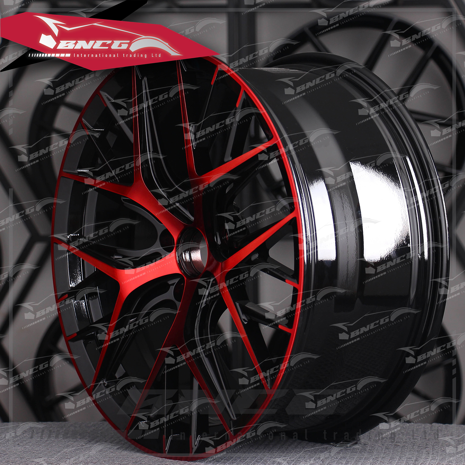 單片式 萬噸鍛造工藝輪圈 黑紅套色工藝 品牌訂製鋁圈 改裝 高強度 輕量化 客製化 訂製鋁圈