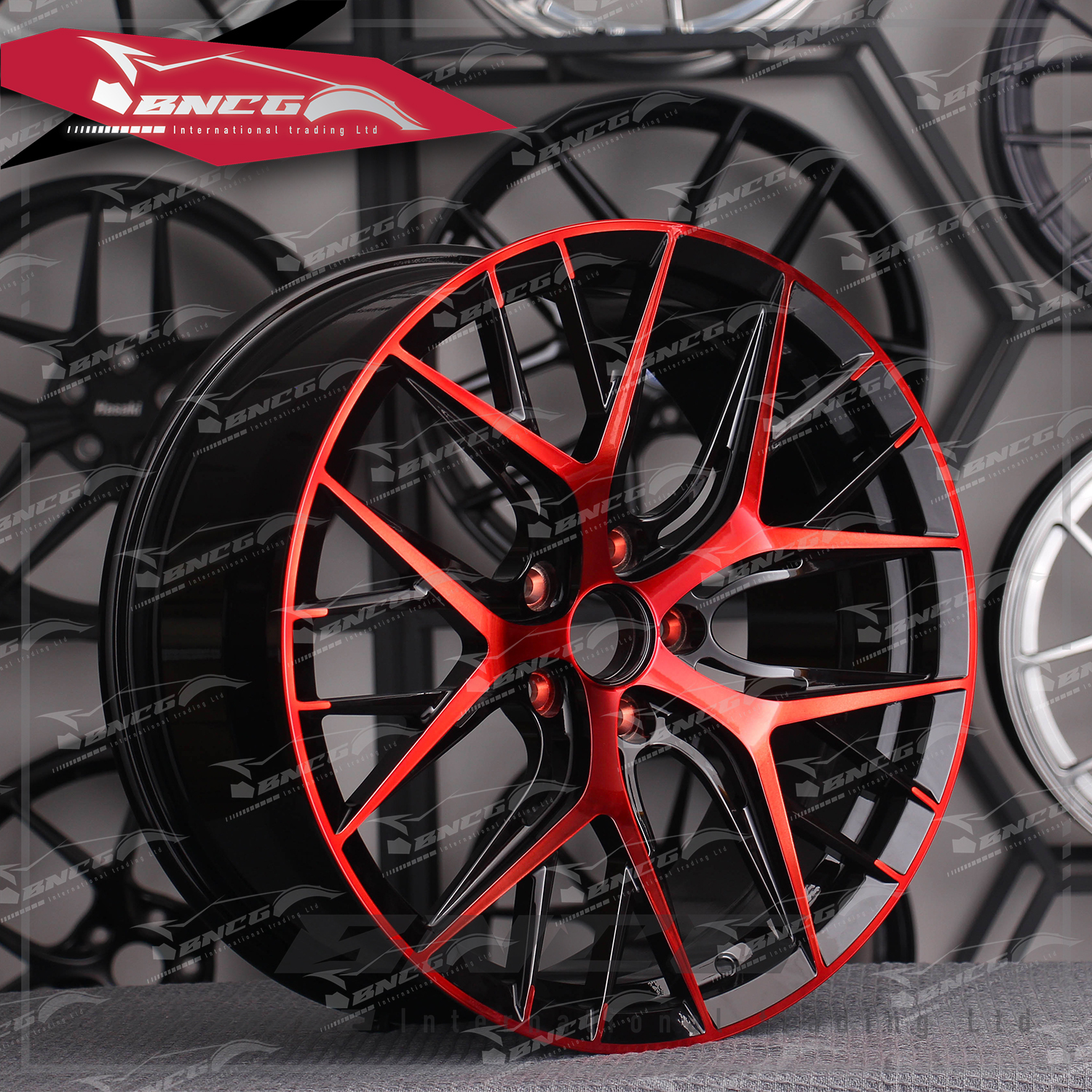 單片式 萬噸鍛造工藝輪圈 黑紅套色工藝 品牌訂製鋁圈 改裝 高強度 輕量化 客製化 訂製鋁圈