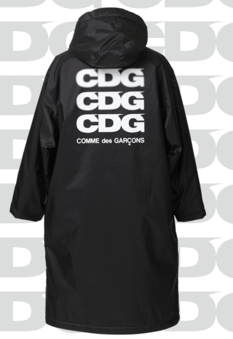 COMME des GARCONS CDG 字體 長版 連帽風衣夾克