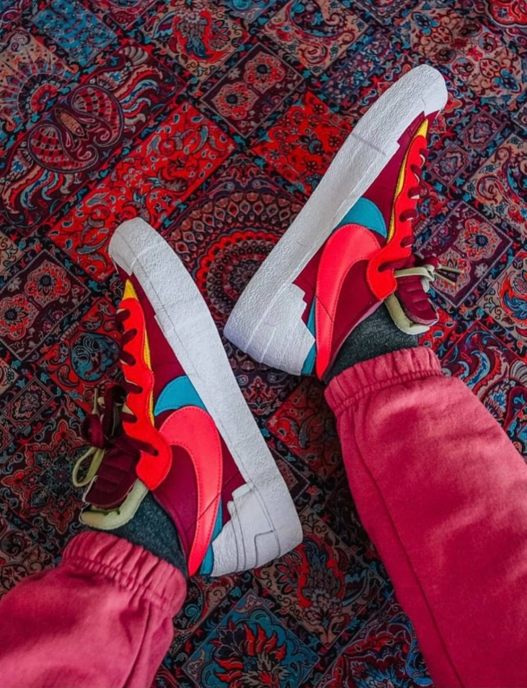 【Luxury】Kaws X Sacai X Nike Blazer Low 湖水藍 酒紅