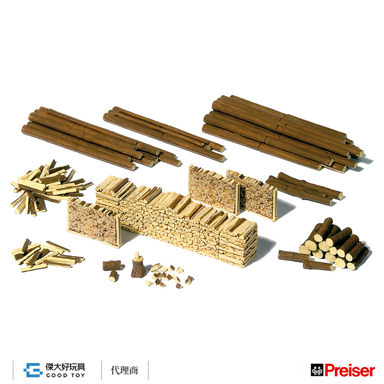 Preiser 17609 (HO) 木材 (樹幹、原木、木柴等）Kit (未上色 需組裝)