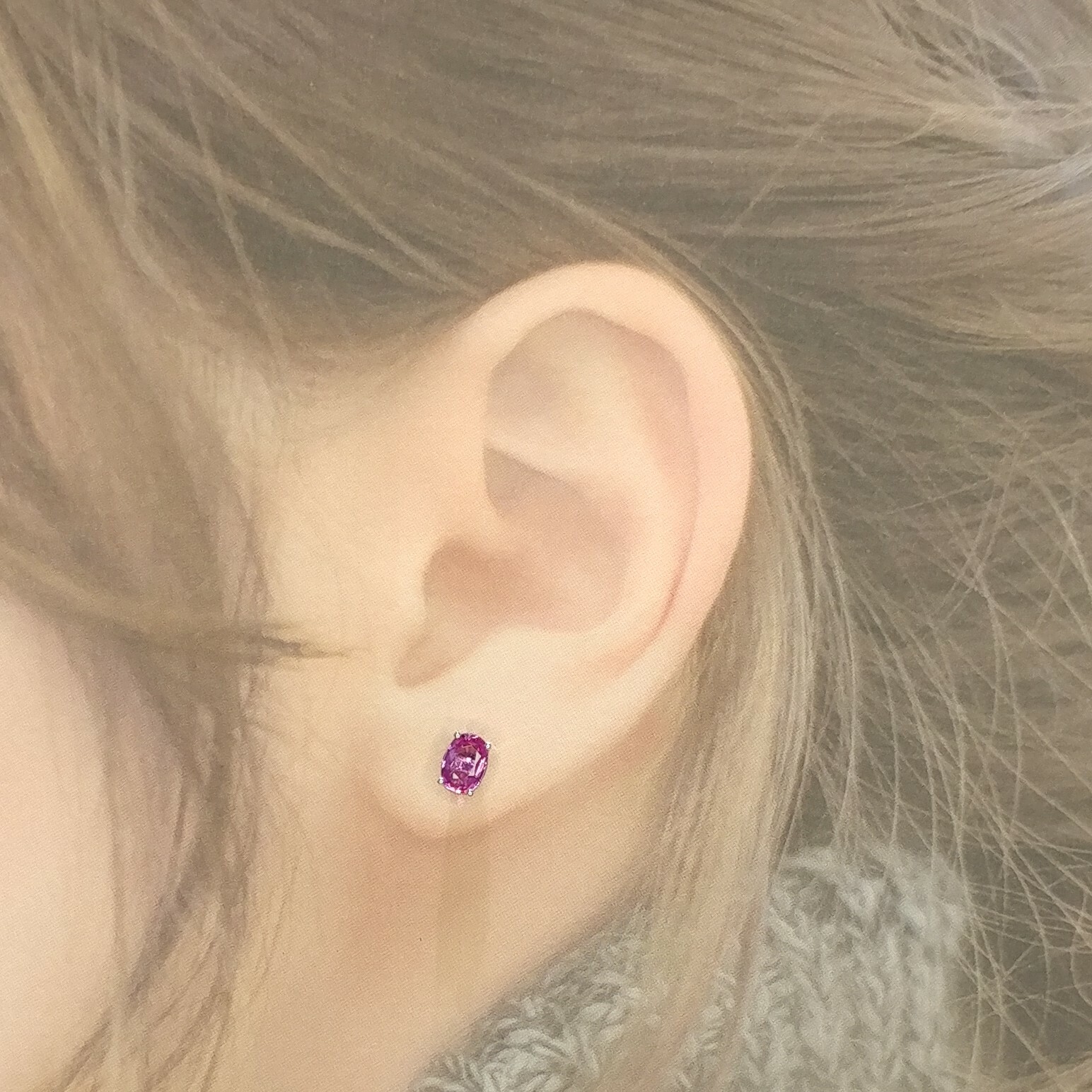 全新18K白金【主石1卡34份粉紅紫藍寳】耳環