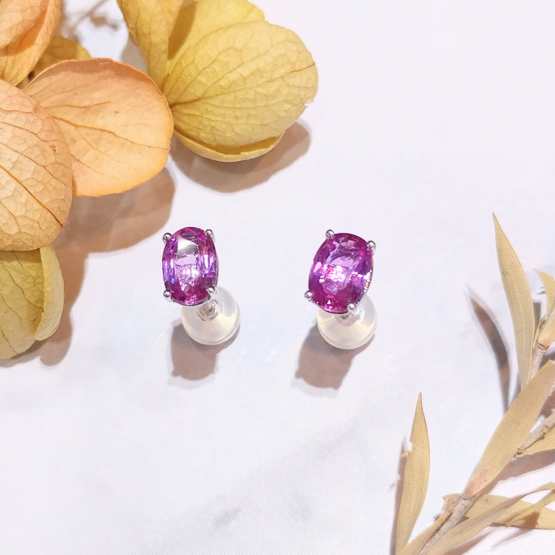 全新18K白金【主石1卡34份粉紅紫藍寳】耳環