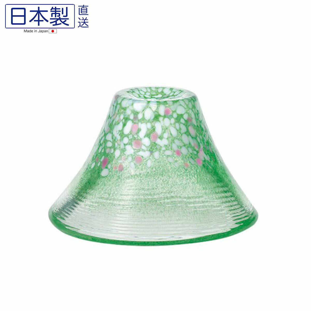 日式祝福櫻花富士山玻璃杯 (綠色) (日本製)