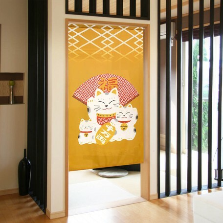日式和風門簾 85x150 (招財貓黃色) (日本製)