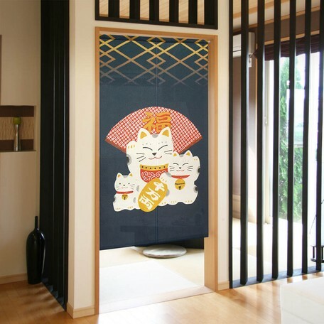 日式和風門簾 85x150 (招財貓藍色) (日本製)