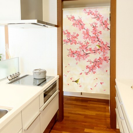 日式和風門簾 85x150 (米色櫻花) (日本製)