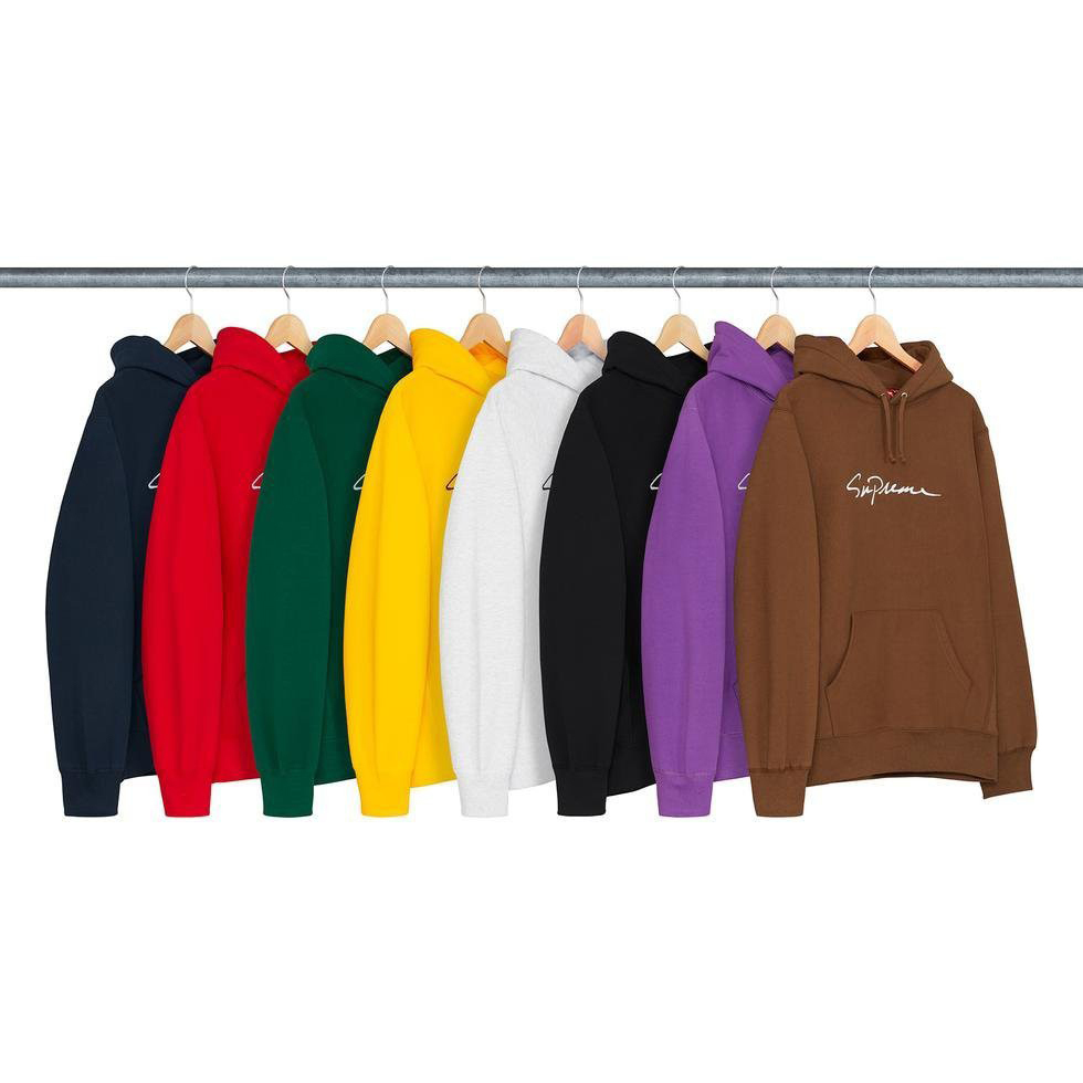 SUPREME Classic Script Hooded Sweatshirt 草寫帽T 黑/灰/深藍/紅/綠/黃/紫/咖啡-FW18SW25