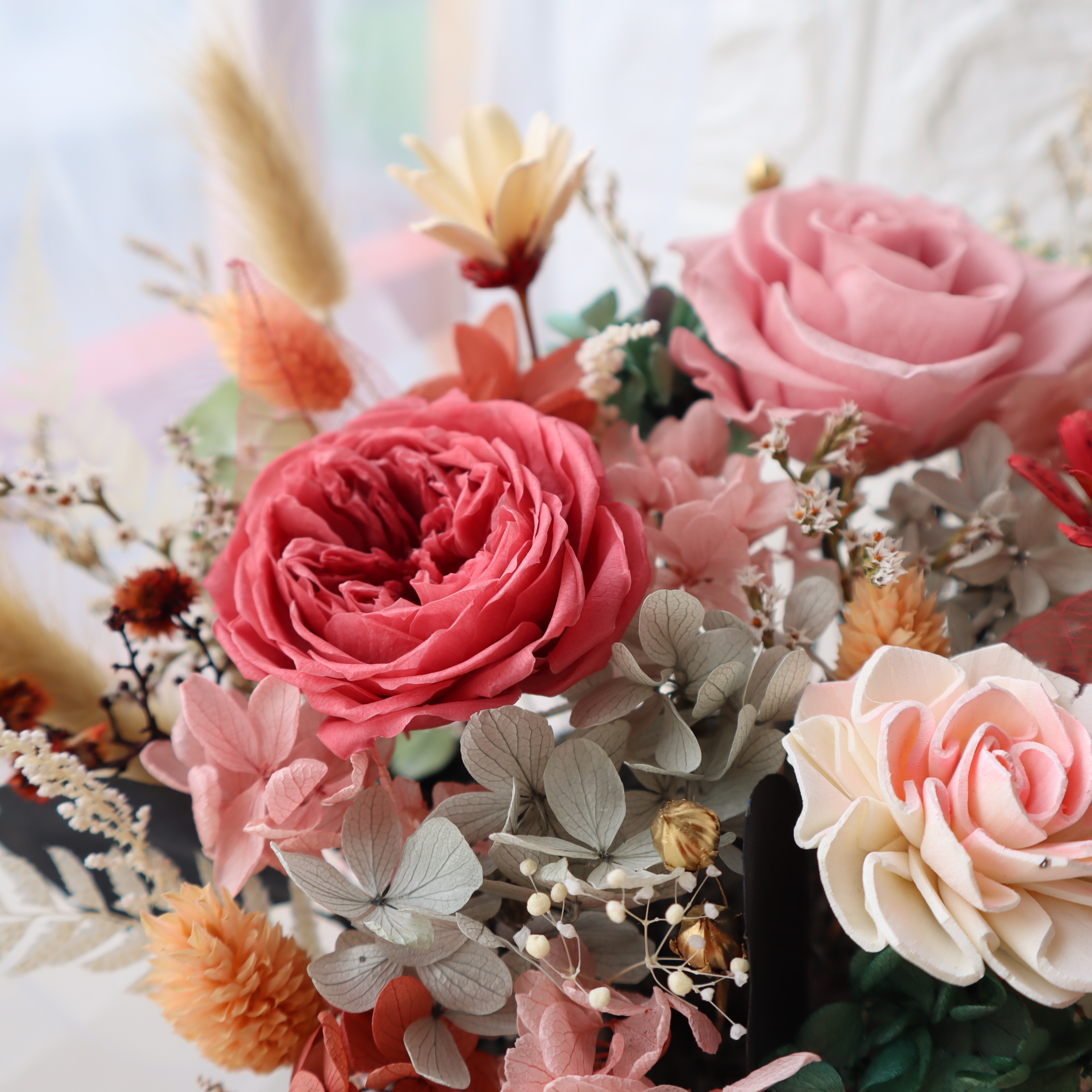 永生桌花-牛奶紅|情人節花禮|開幕賀禮|喬遷花禮