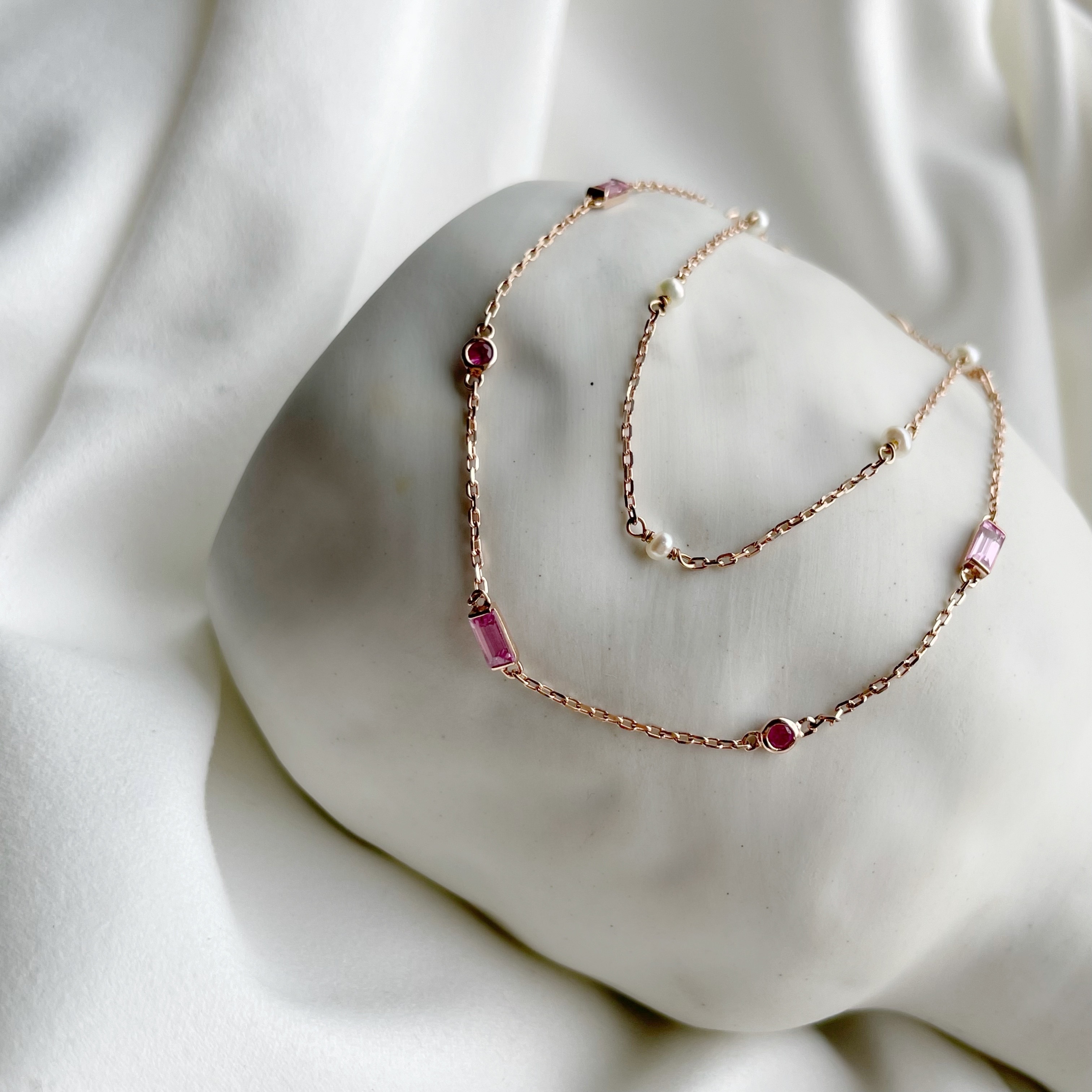 14K Ribbon Pink珍珠雙層手鏈