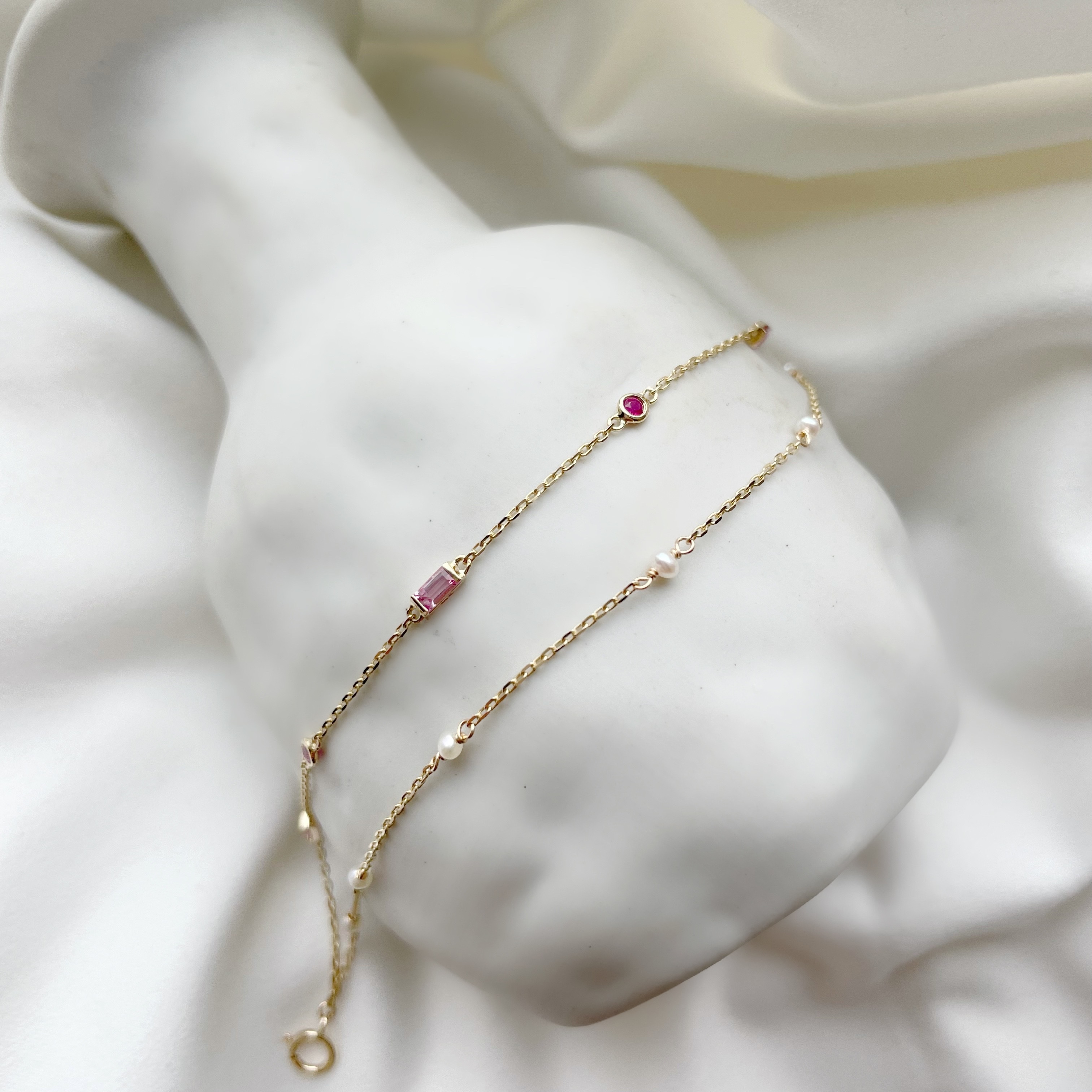 14K Ribbon Pink珍珠雙層手鏈