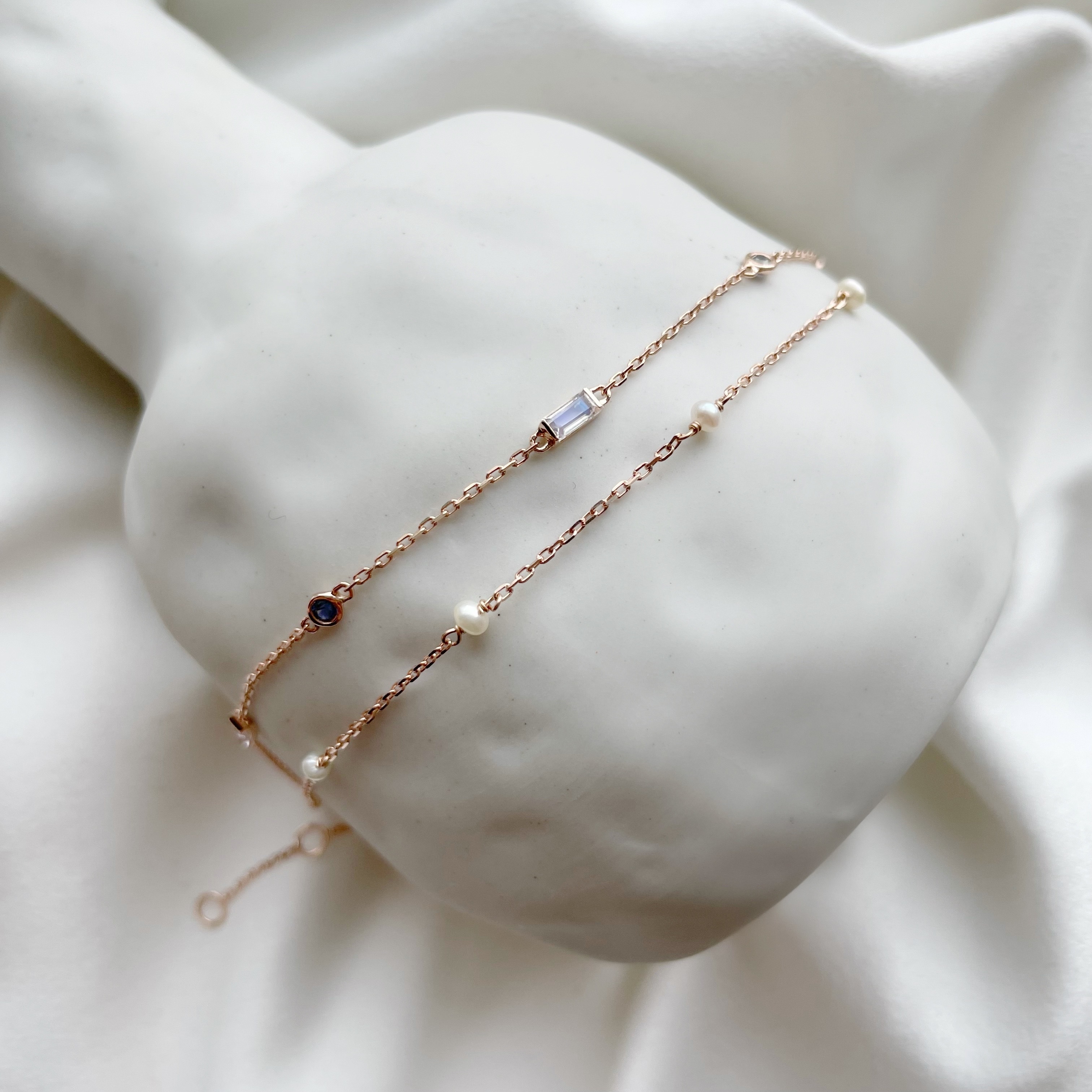 14K Ribbon Blue珍珠雙層手鏈