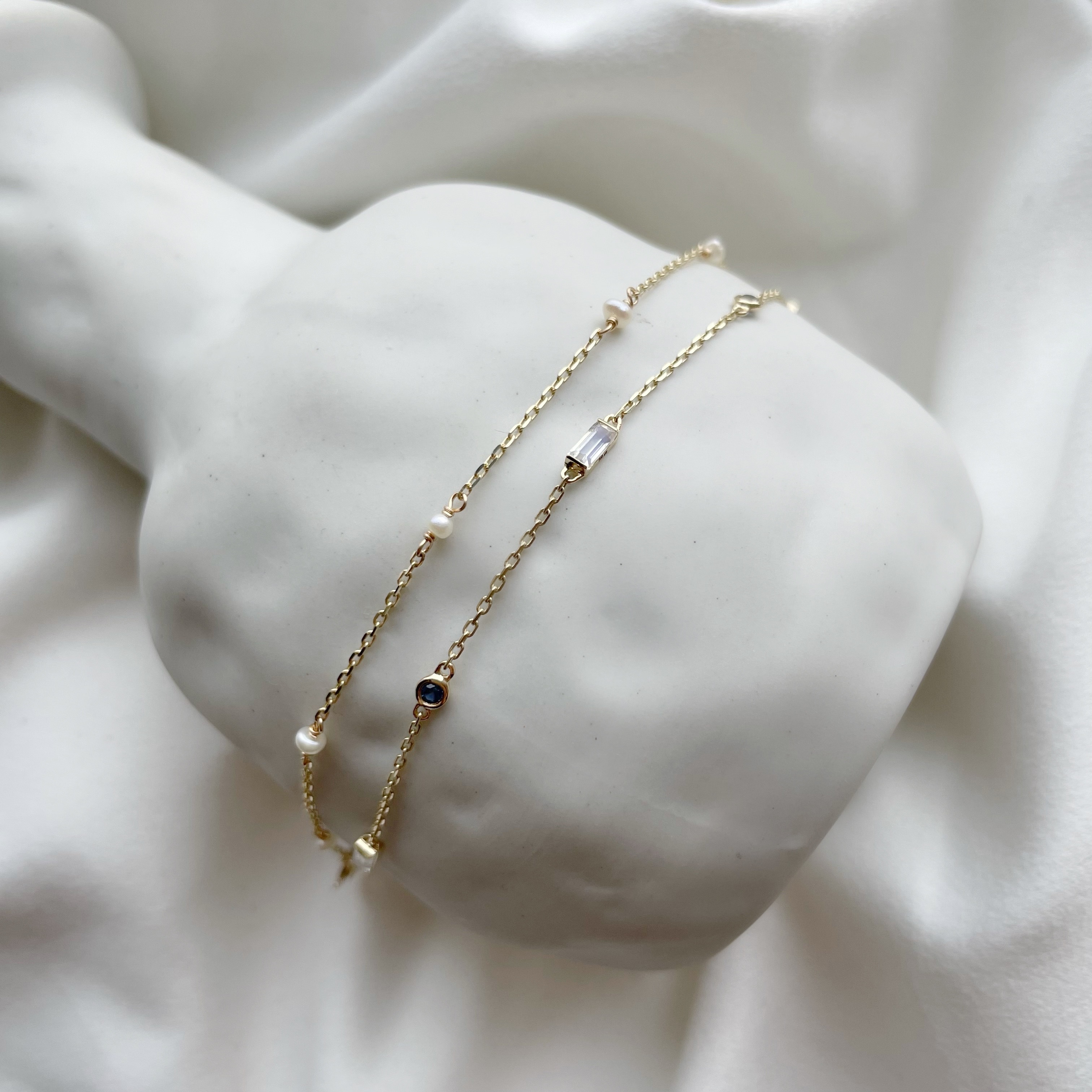 14K Ribbon Blue珍珠雙層手鏈