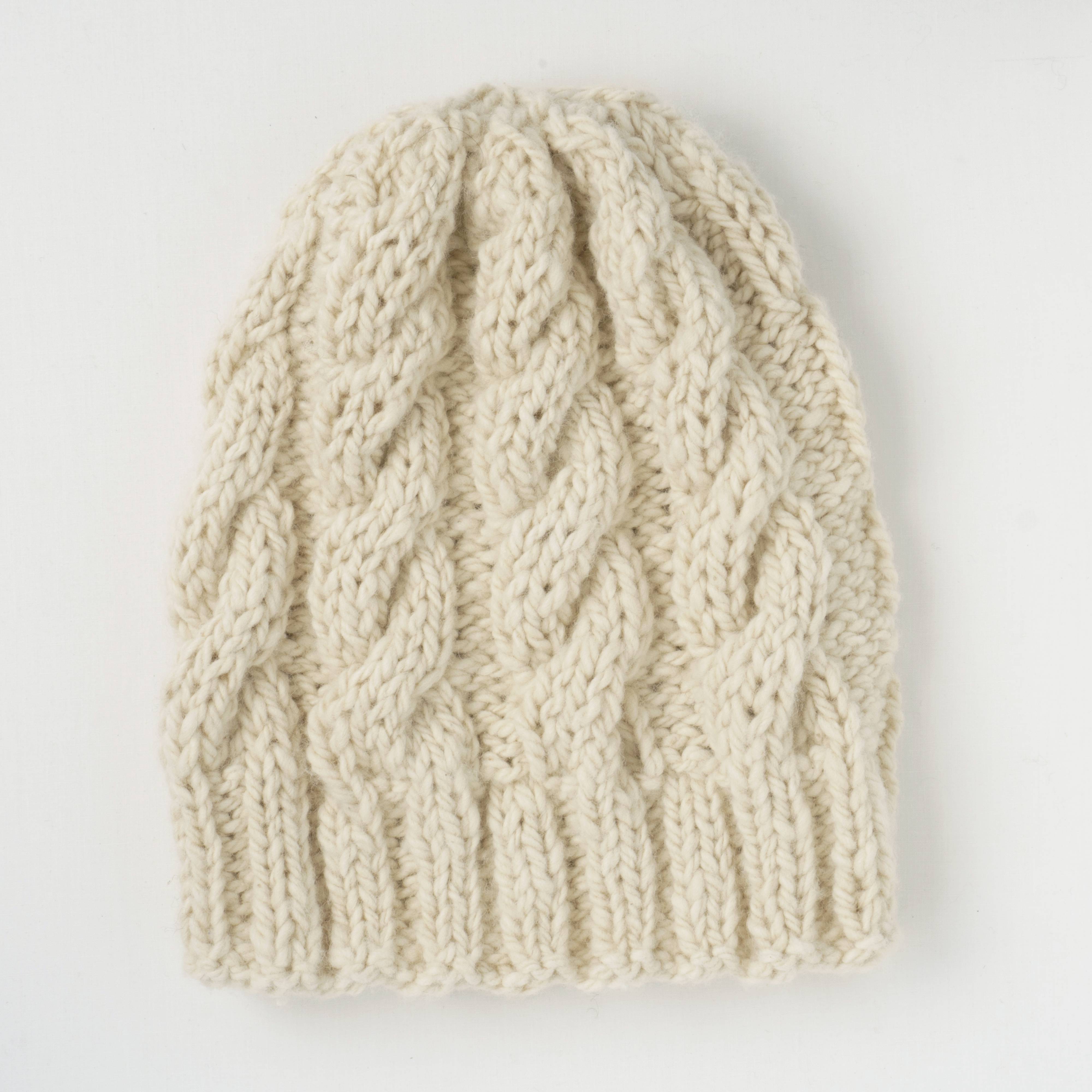 犛牛絨手捻線麻花毛線帽｜白色｜中國藏區