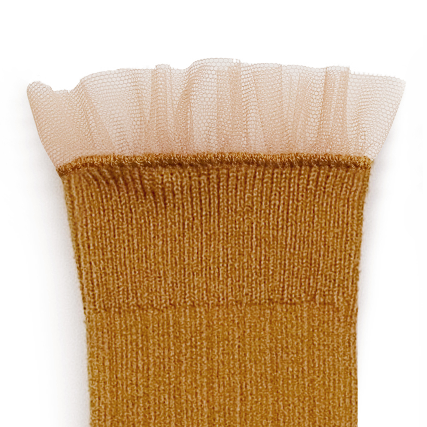 COLLÉGIEN - Manon Tulle Frill Ribbed Knee-high Socks（Moutarde de Dijon）