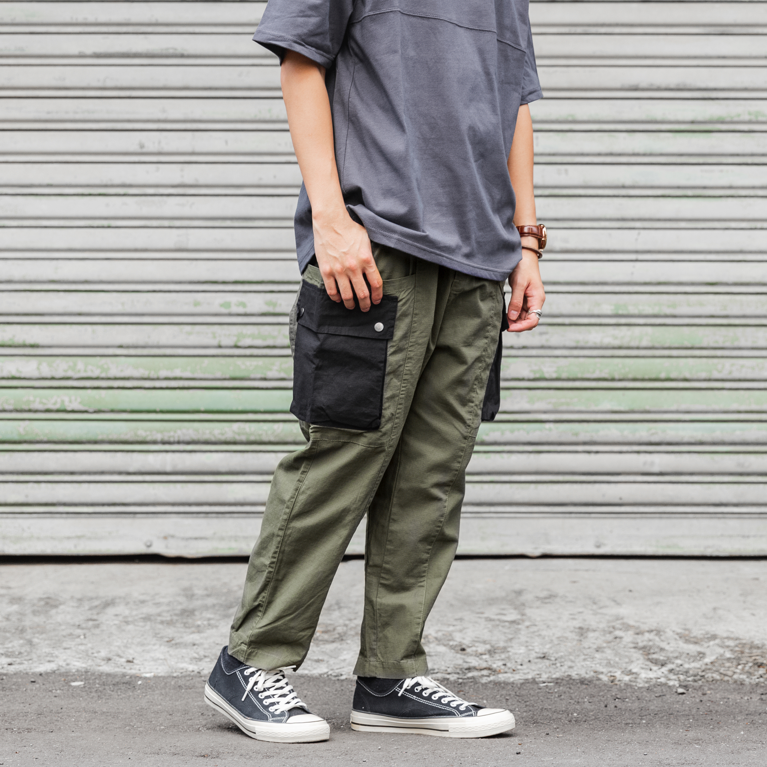 撞色大口袋 軍裝 工裝長褲【009】