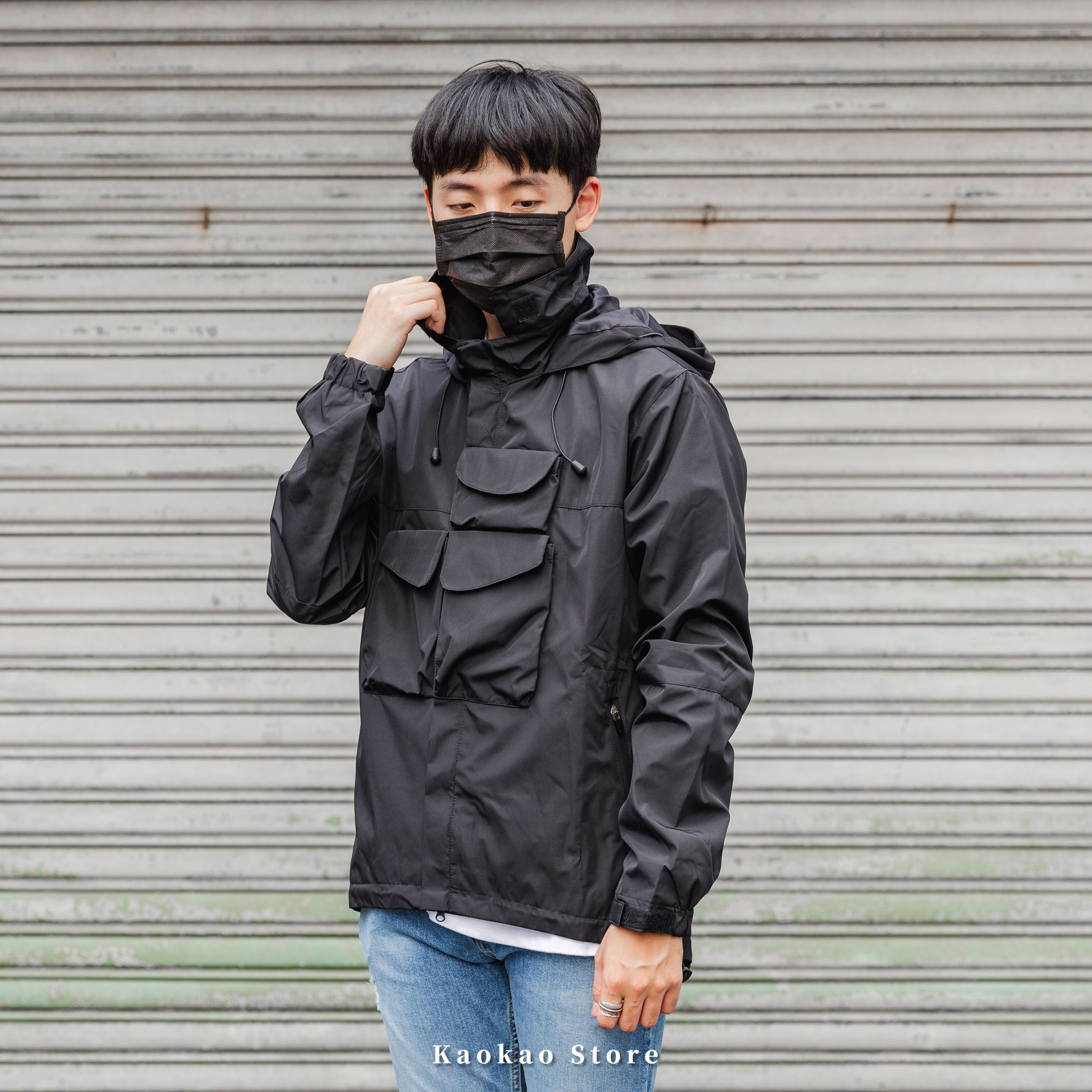 ALLY 多口袋 軍外套 連帽立領 防風 防潑水 前短後長 工裝外套