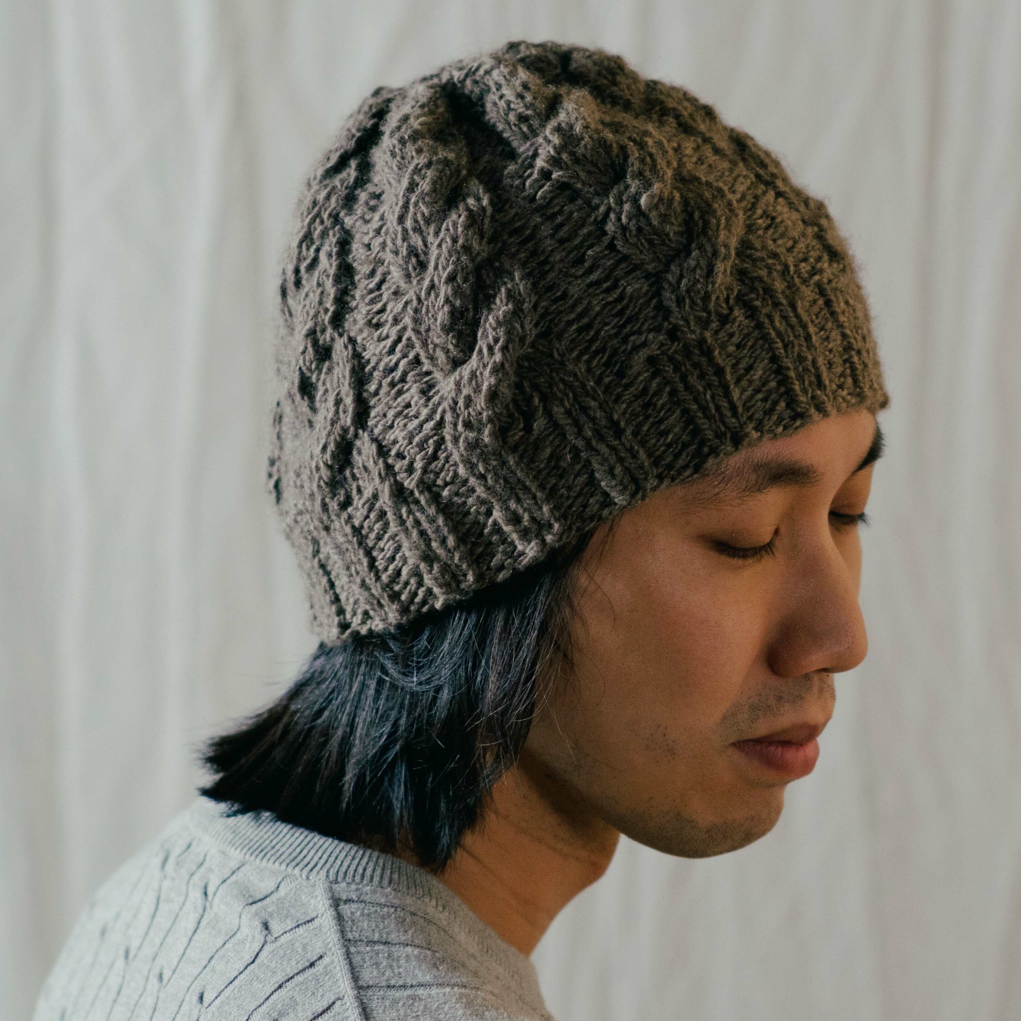 手捻犛牛絨麻花帽｜灰色｜中國藏區