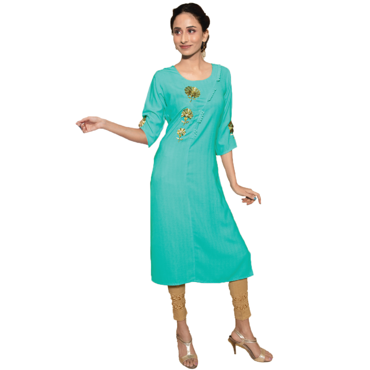 Women Green Rayon Easy Care Hand washable Long Kurti Top Jippa Q1319