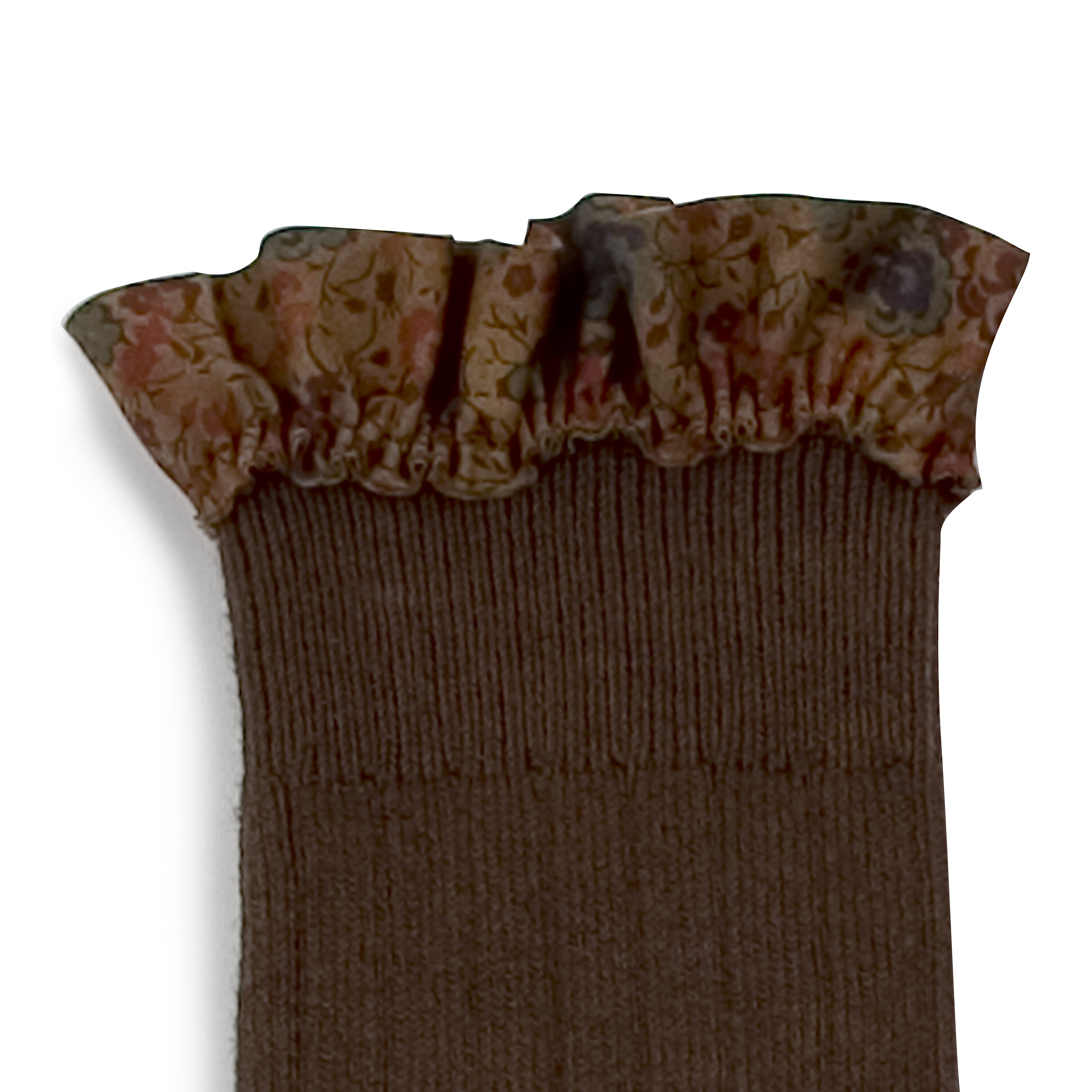 COLLÉGIEN - Elisabeth Liberty Ruffle Ribbed Knee-high Socks（Chocolat au lait）
