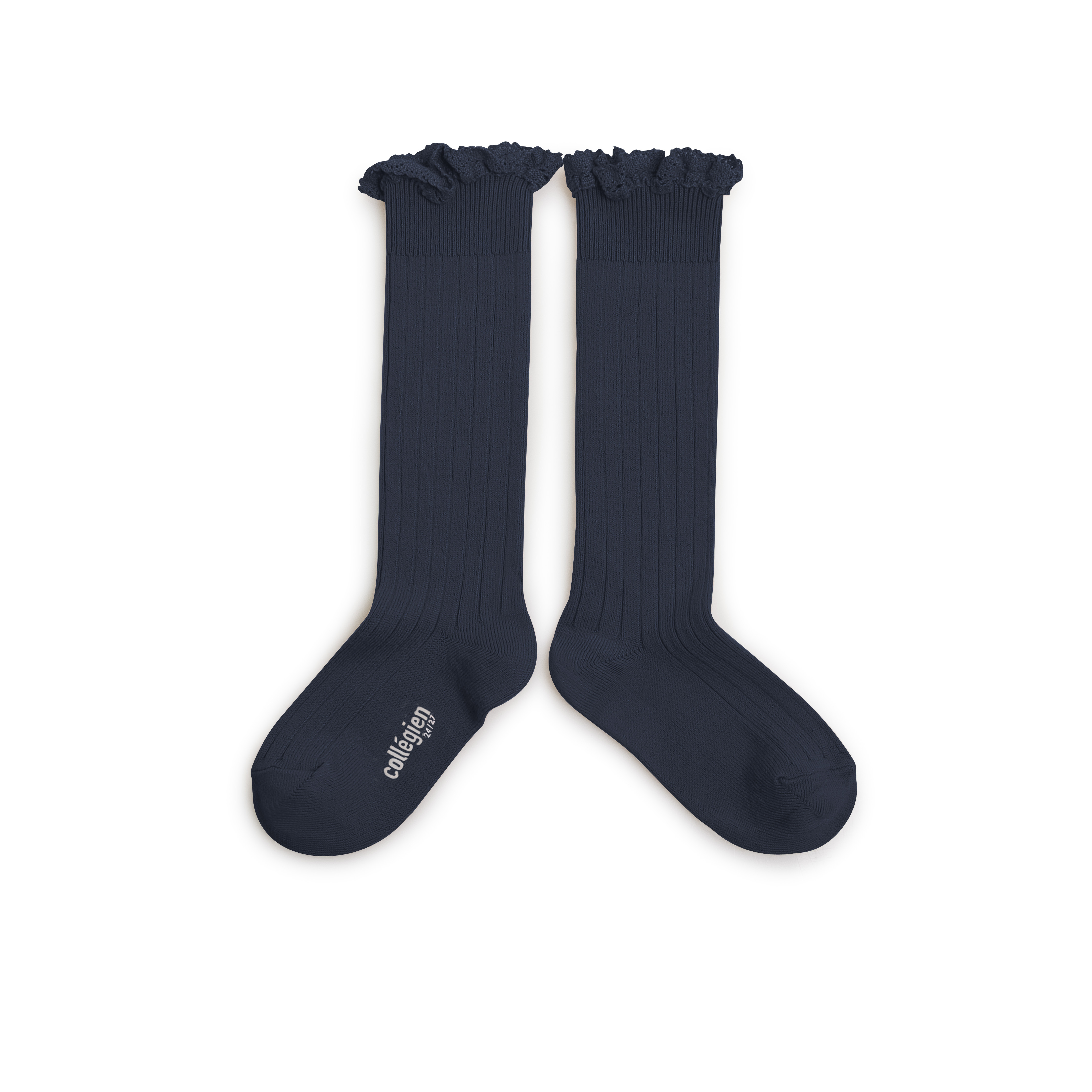 COLLÉGIEN - Josephine Lace Trim Ribbed Knee-high Socks（Nuit Etoilee）