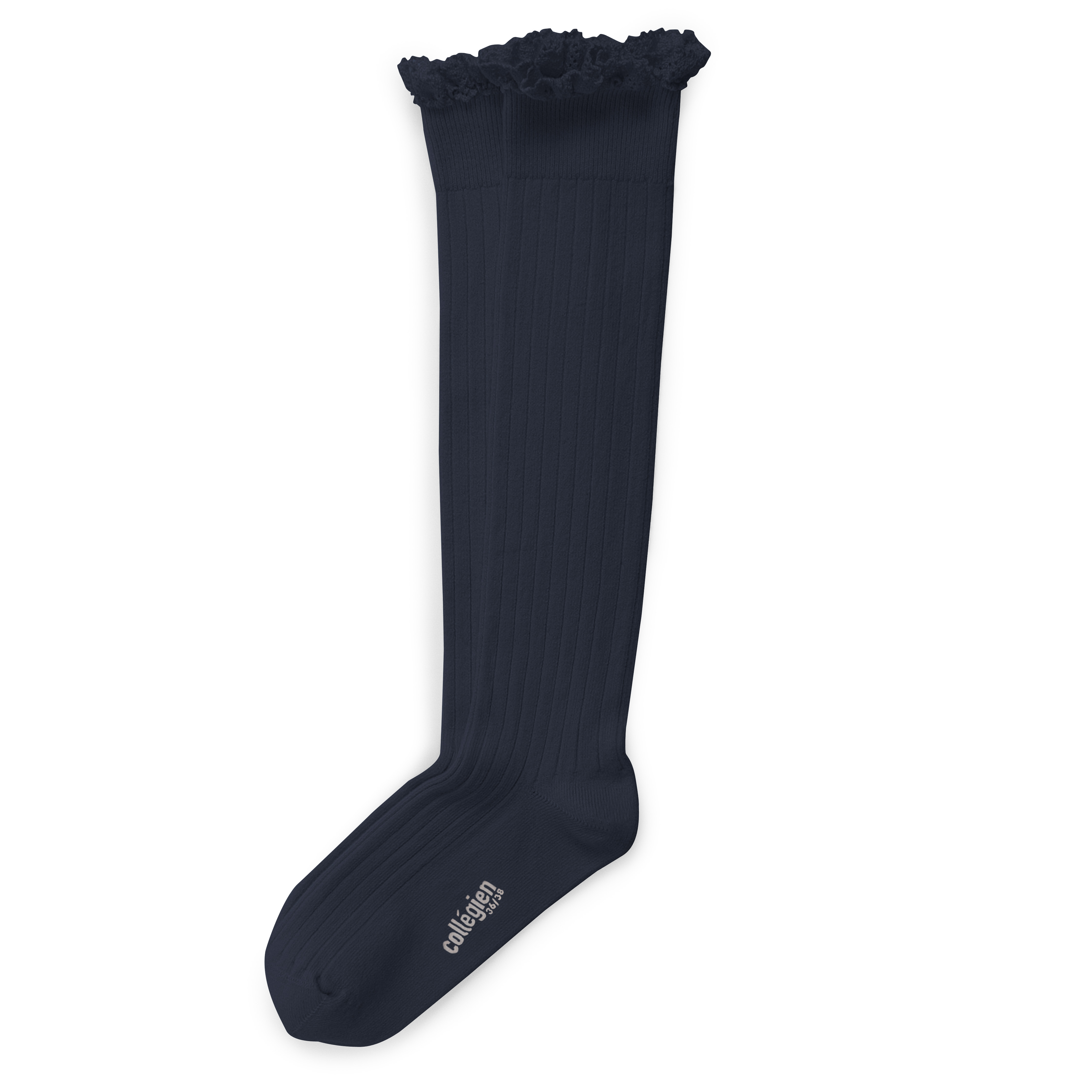 COLLÉGIEN - Josephine Lace Trim Ribbed Knee-high Socks（Nuit Etoilee）