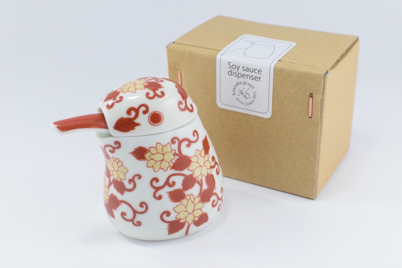 幸樂窯 錦赤唐草翠鳥醬油瓶(S)