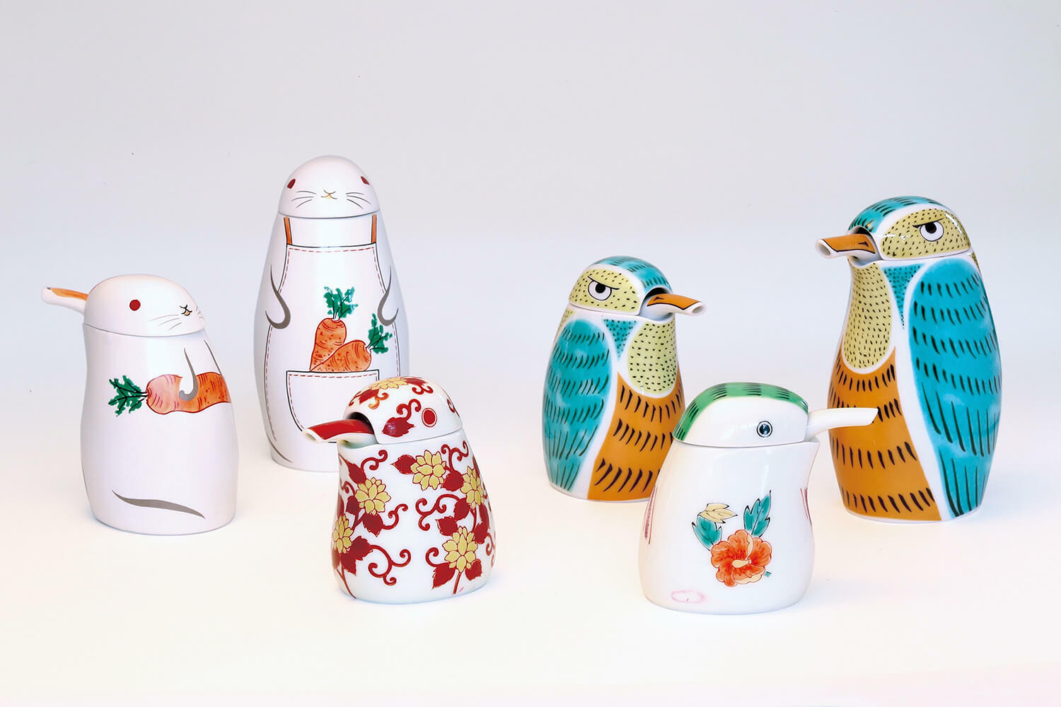 幸樂窯 錦赤唐草翠鳥醬油瓶(S)