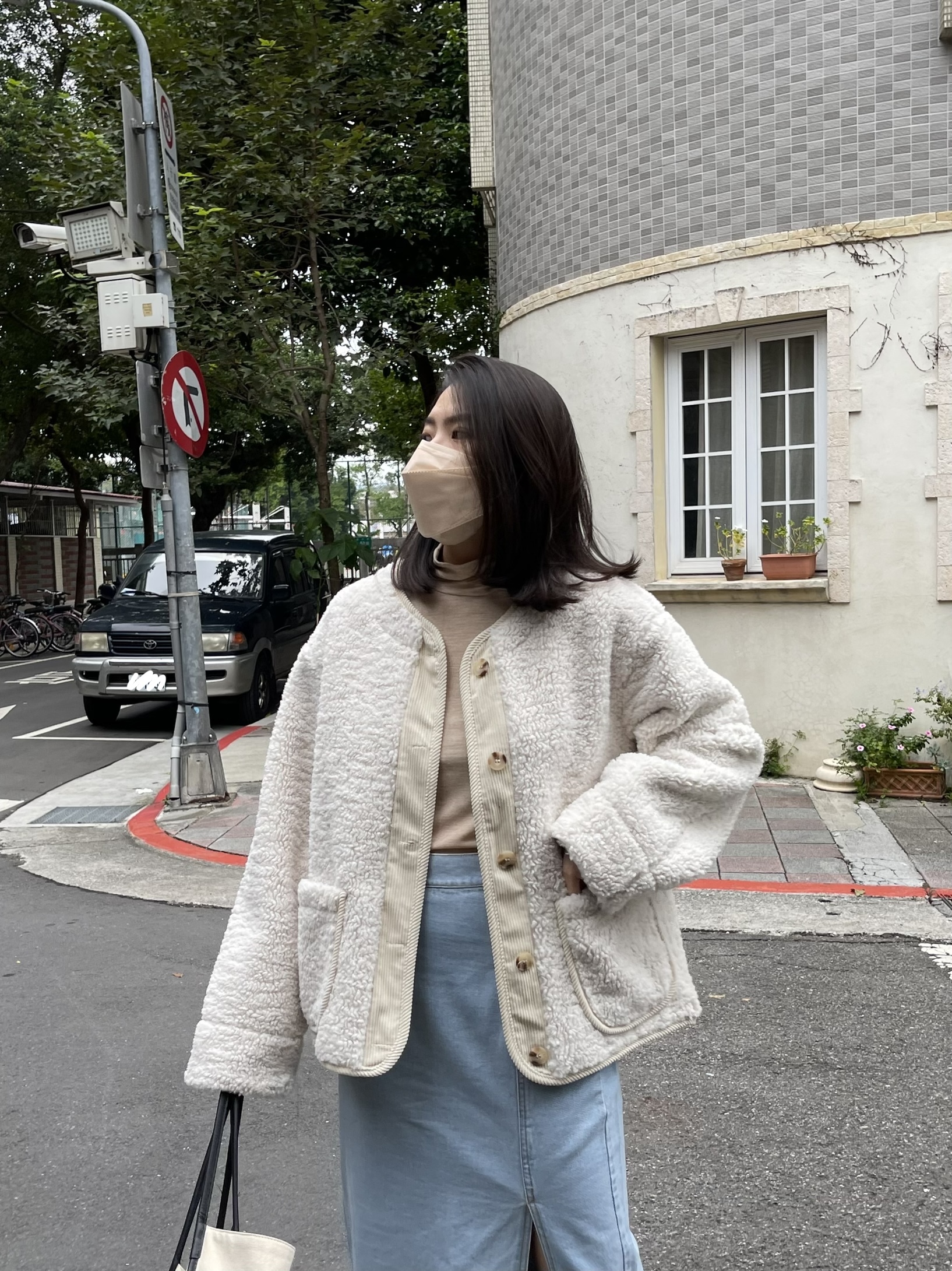 燈芯絨拼接毛毛外套