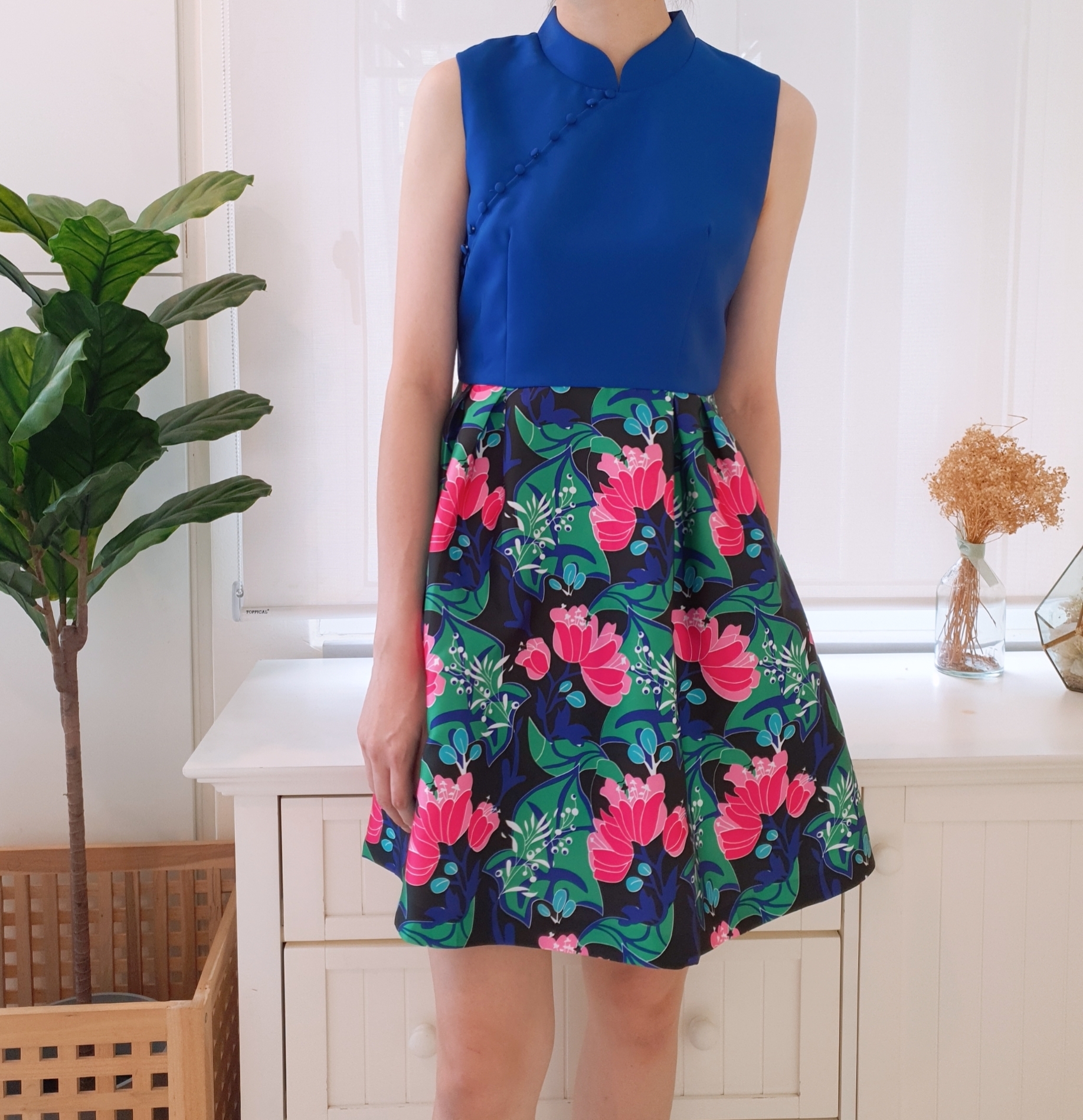 FLOWER PRINT ALINE CHEONGSAM DRESS
